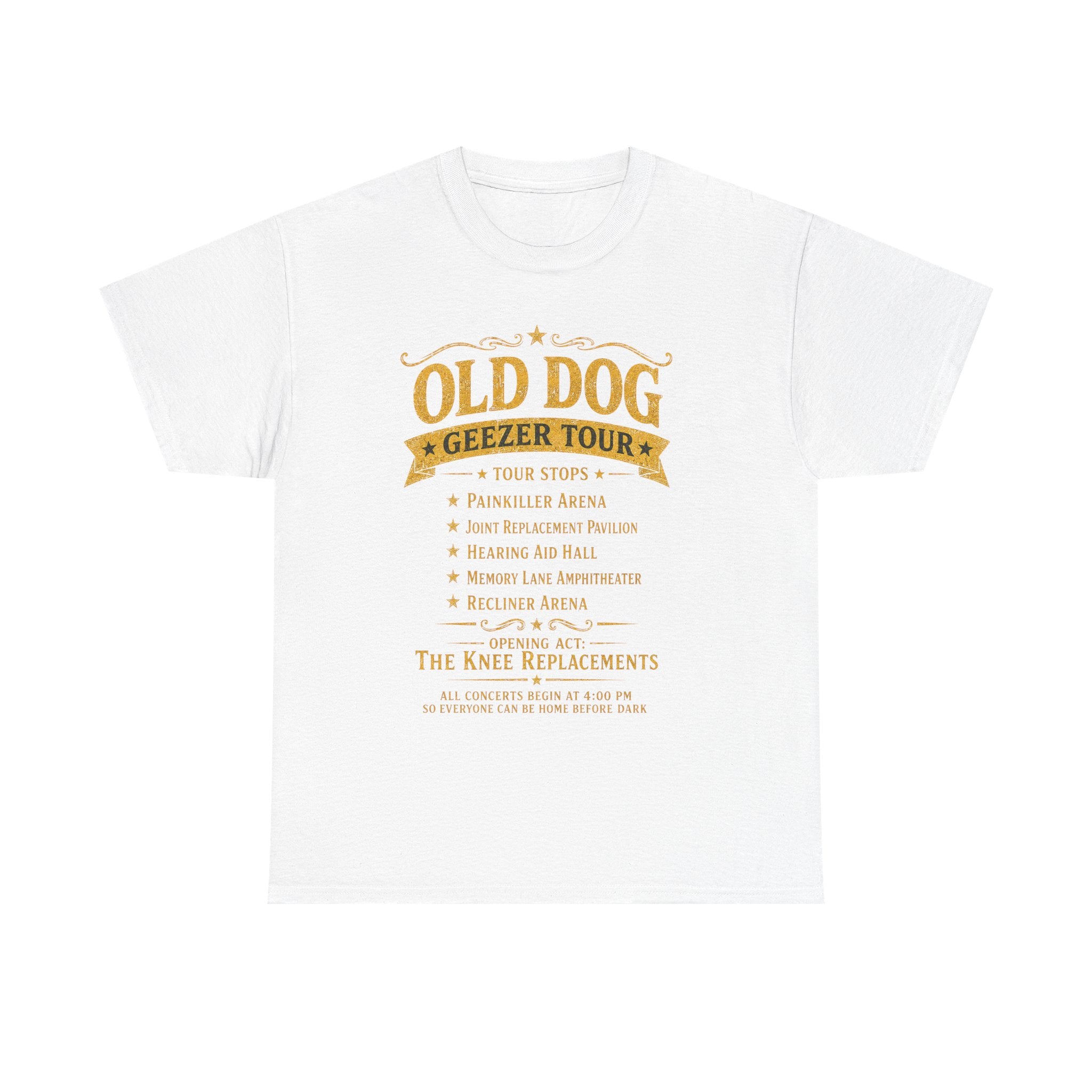 Old Dog Geezer Tour T-Shirt — Funny Retirement / Senior Humor Tee