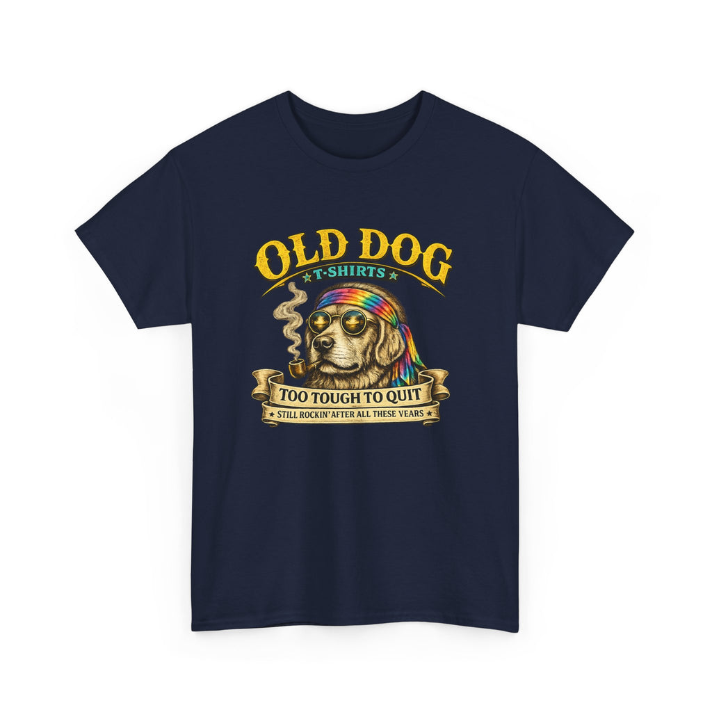 T-Shirt — "Old Dog" Retro Skull Design "Too Tough to Quit" Vintage Biker Tee