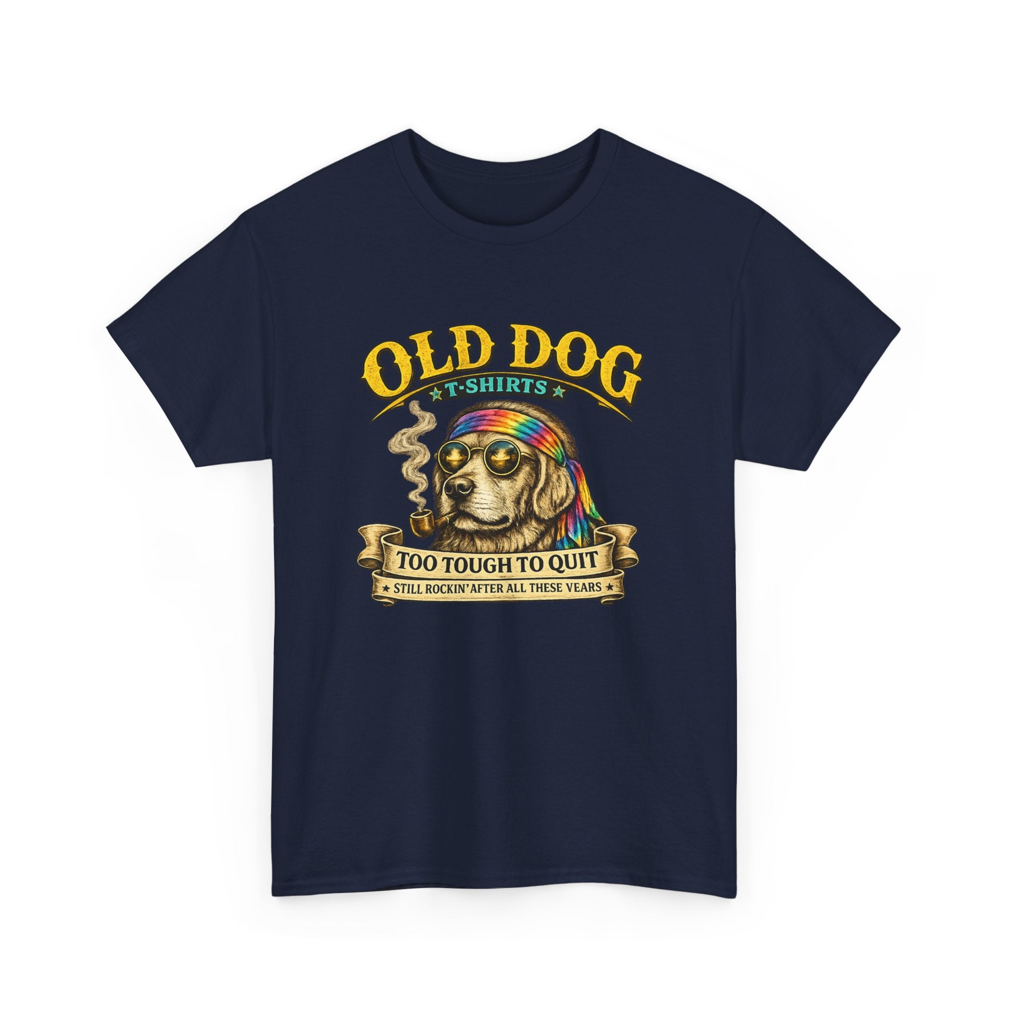 T-Shirt — "Old Dog" Retro Skull Design "Too Tough to Quit" Vintage Biker Tee