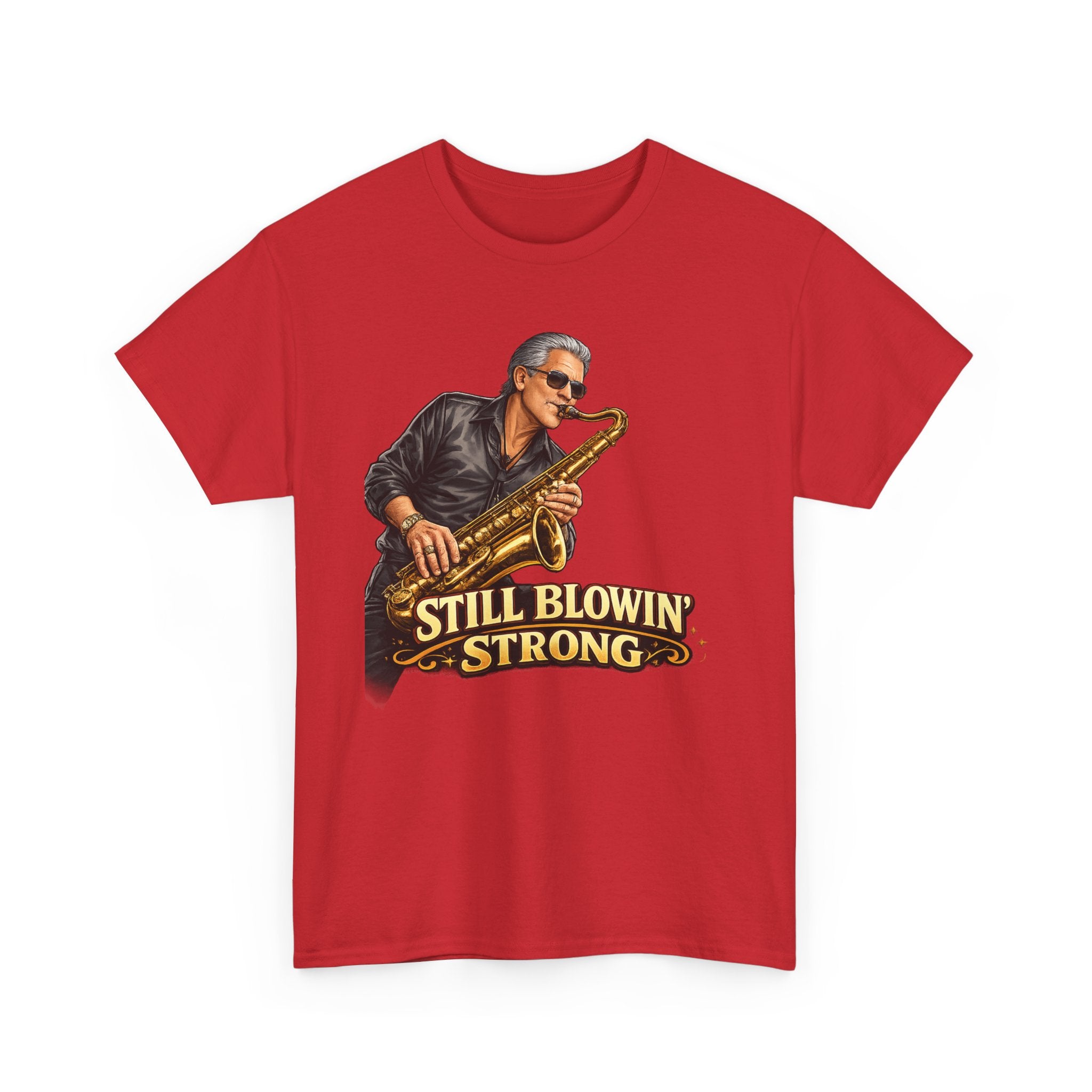 Saxophone Tee — “Still Blowin' Strong” Vintage Jazz Music T-Shirt