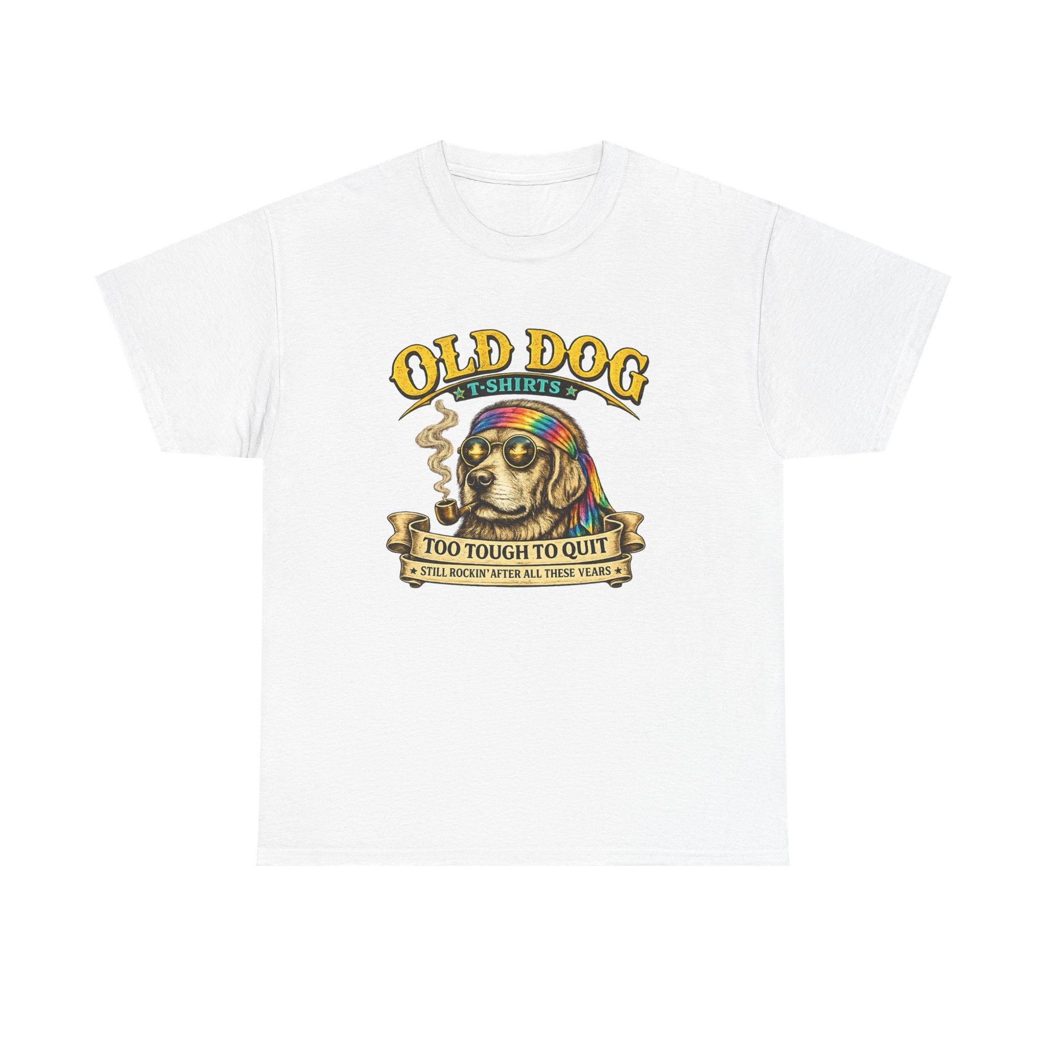 T-Shirt — "Old Dog" Retro Skull Design "Too Tough to Quit" Vintage Biker Tee