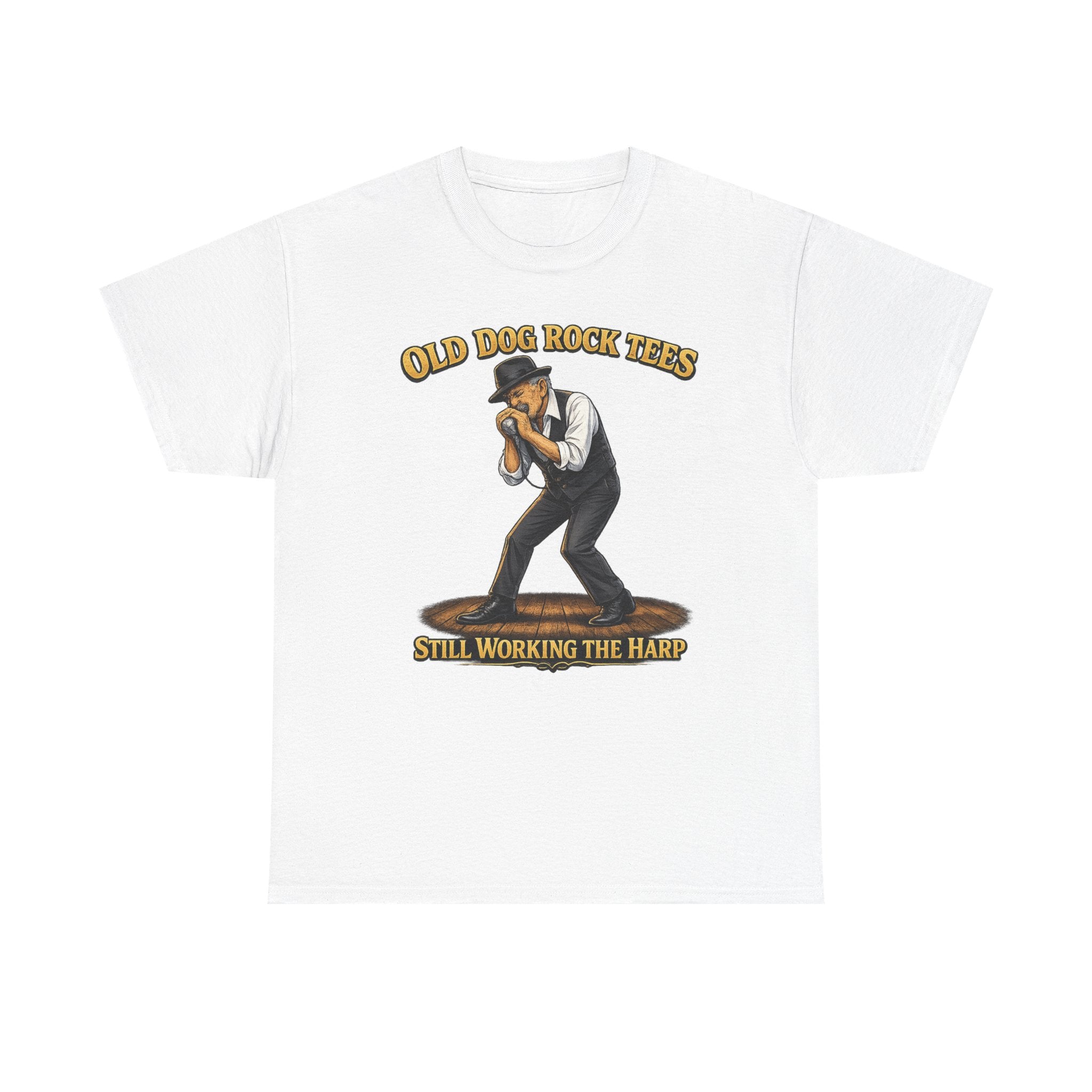Harmonica Player Tee — "Old Dog Rock Tees: Still Working the Harp" Graphic T-Shirt