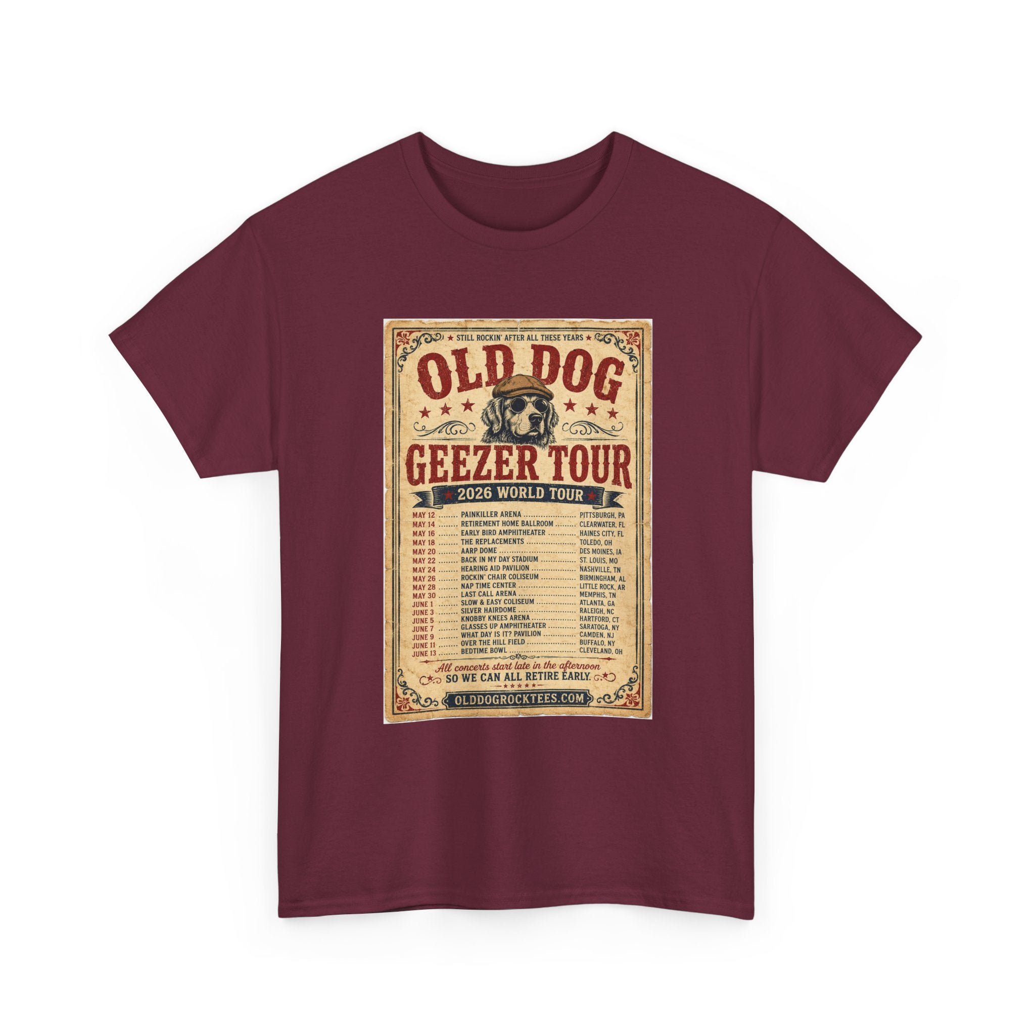 Old Dog Geezer Tour Vintage Concert Poster Tee