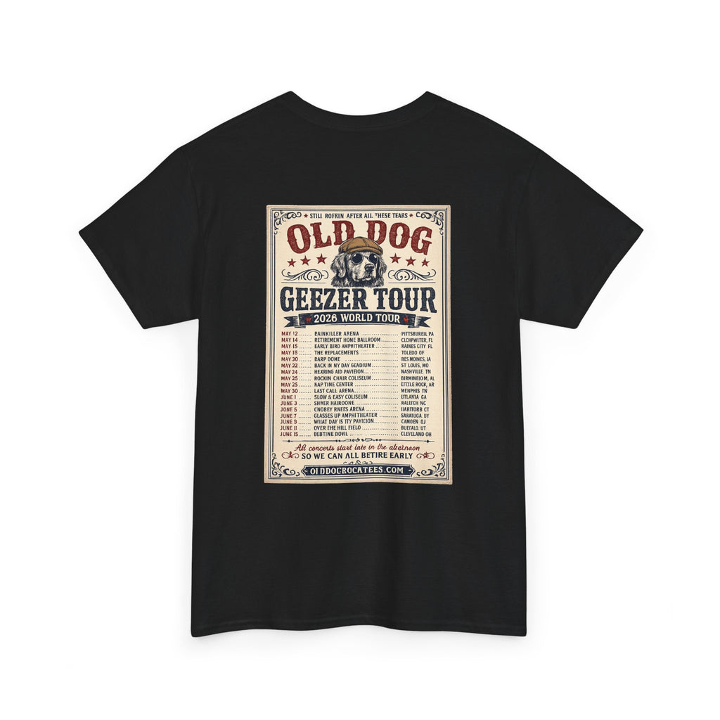 Old Dog Geezer Tour T-Shirt — Vintage Rock Tour Poster Tee