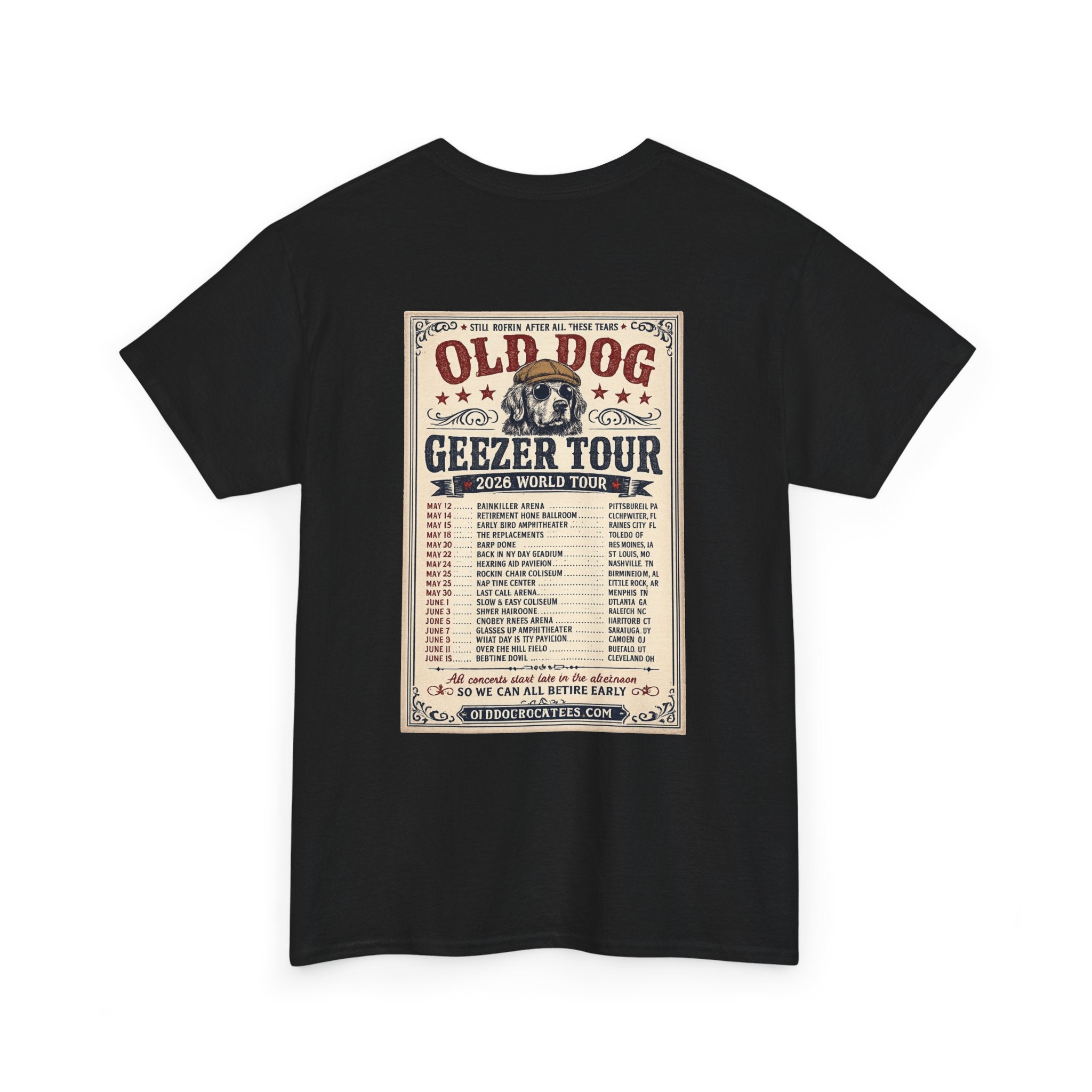 Old Dog Geezer Tour T-Shirt — Vintage Rock Tour Poster Tee