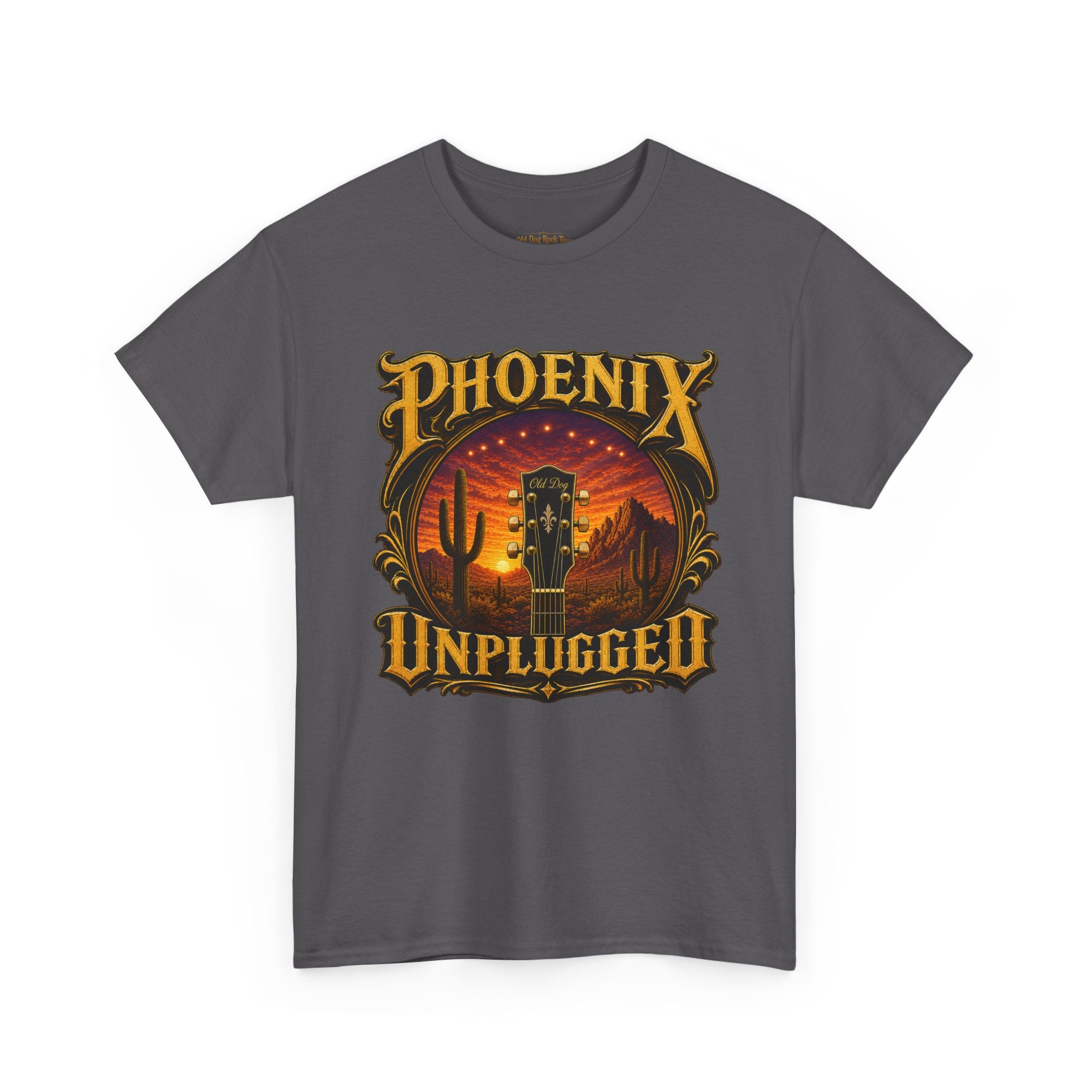 Phoenix Unplugged Tee — Desert Sunset Guitar Band Shirt