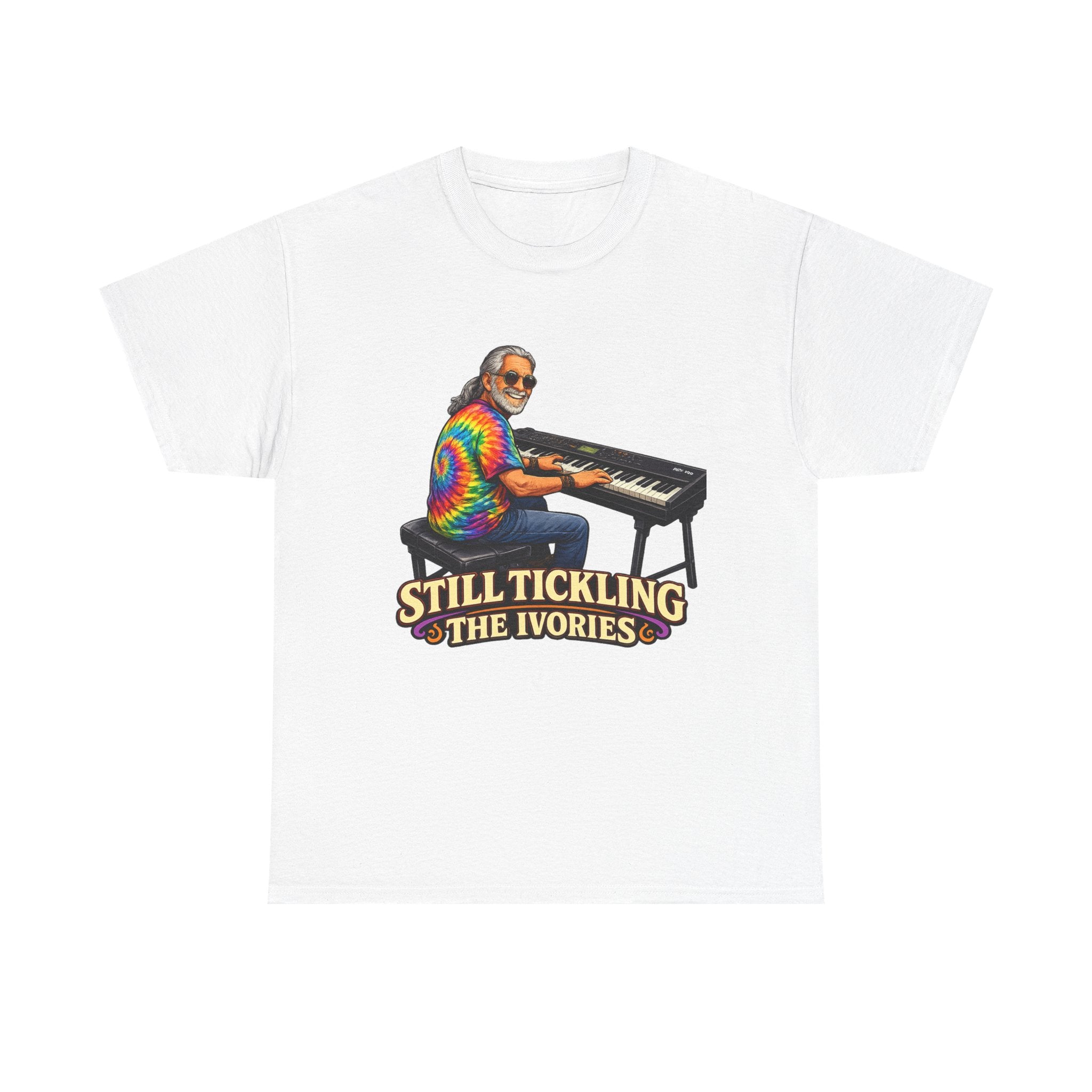 Still Tickling the Ivories T-Shirt — Retro Tie-Dye Keyboard Player Tee