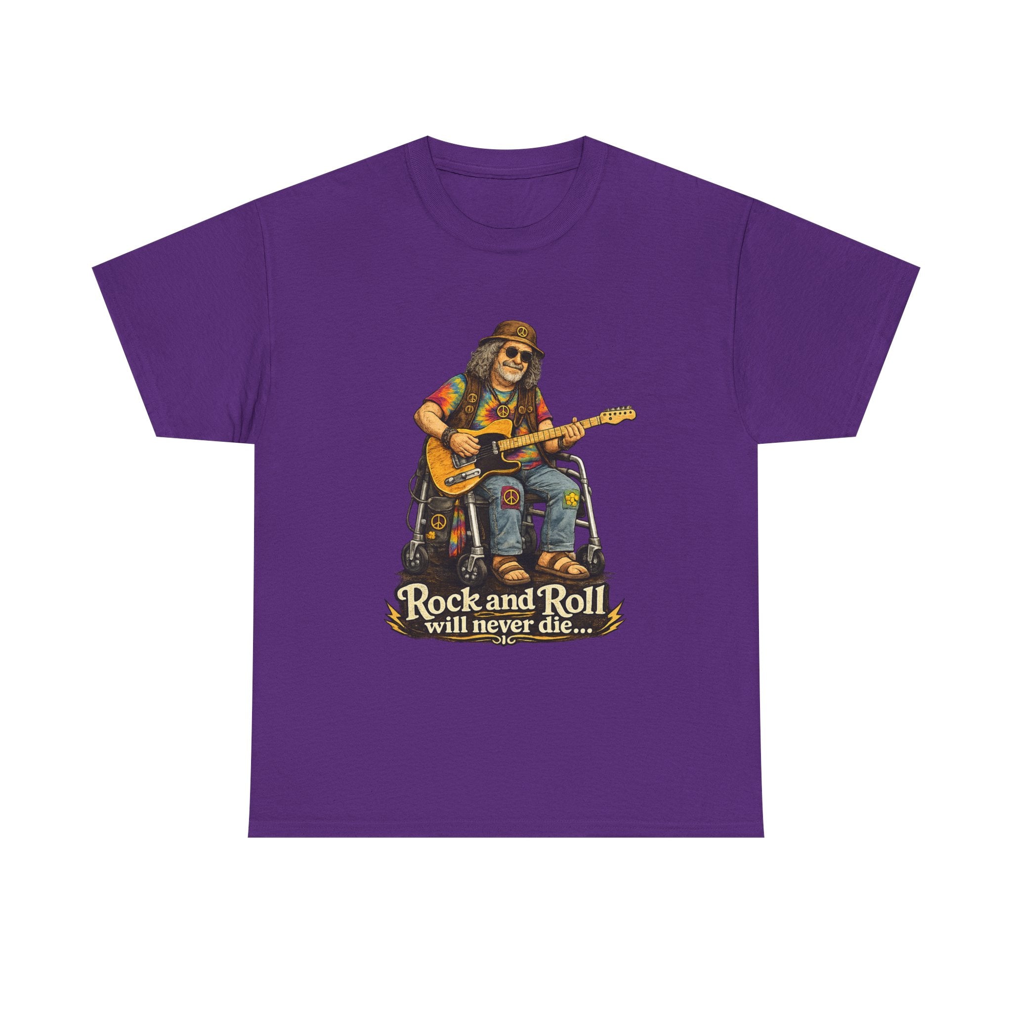 Rock and Roll Will Never Die T-Shirt — Vintage Guitarist Band Tee
