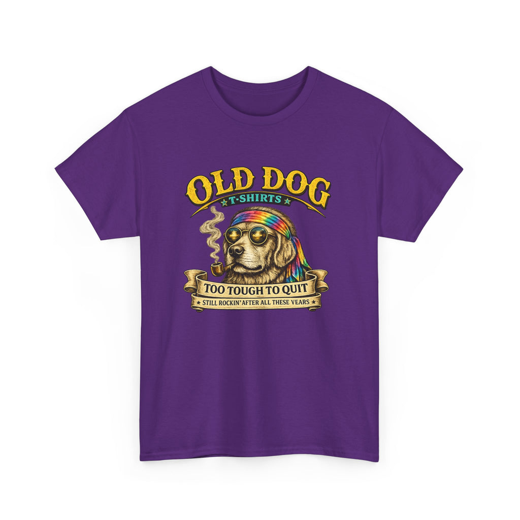 T-Shirt — "Old Dog" Retro Skull Design "Too Tough to Quit" Vintage Biker Tee