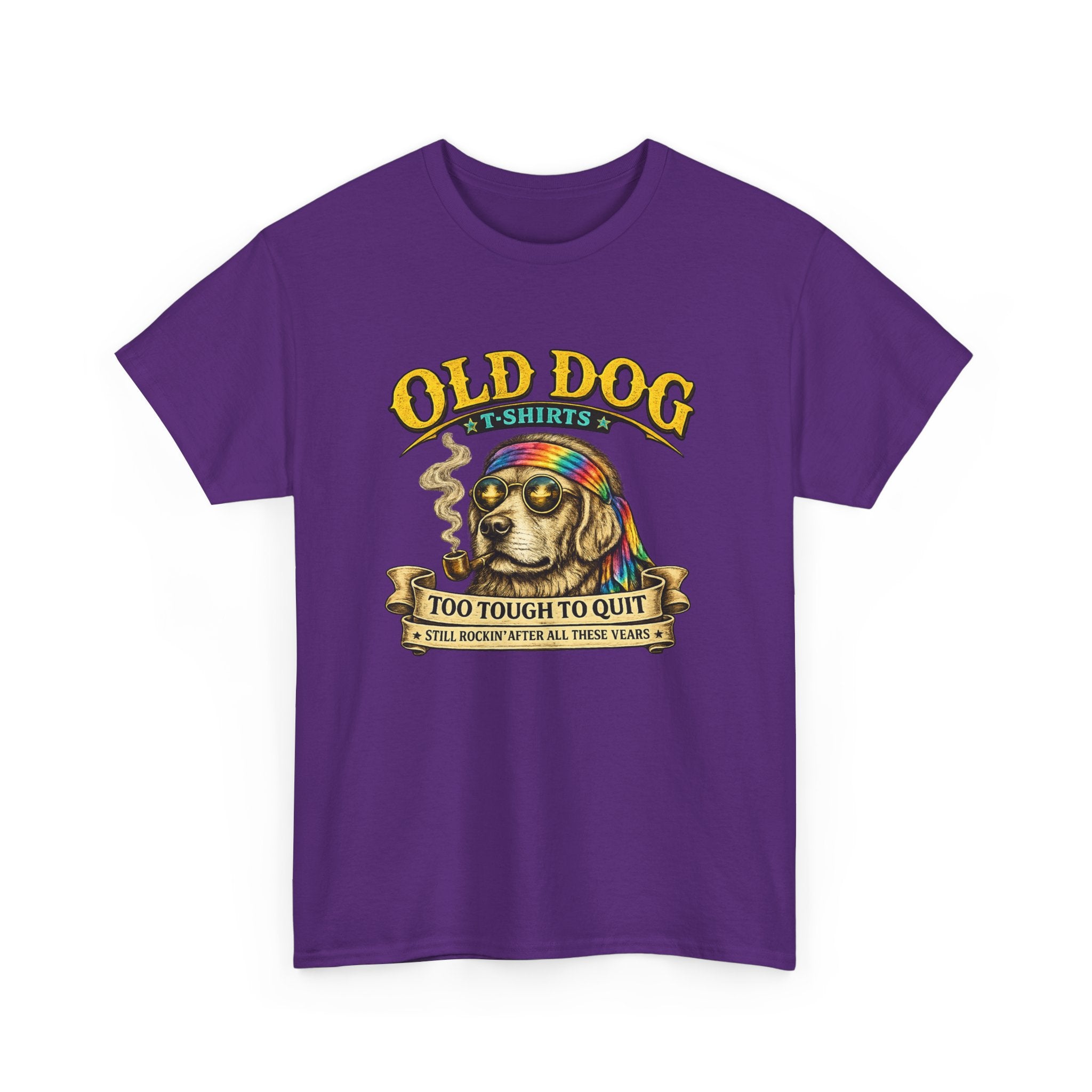 T-Shirt — "Old Dog" Retro Skull Design "Too Tough to Quit" Vintage Biker Tee