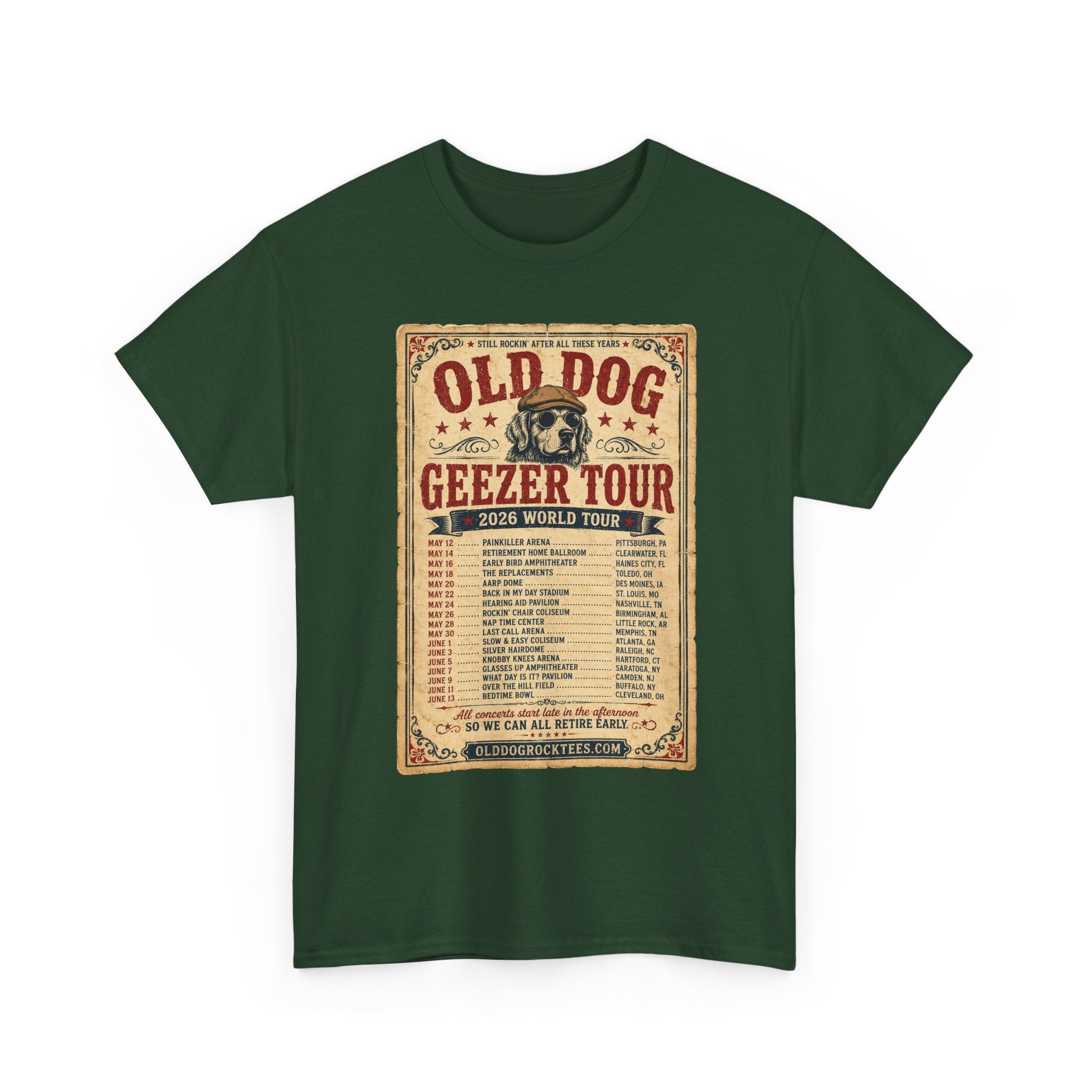 Old Dog Geezer Tour T-Shirt — Vintage Concert Poster Tee