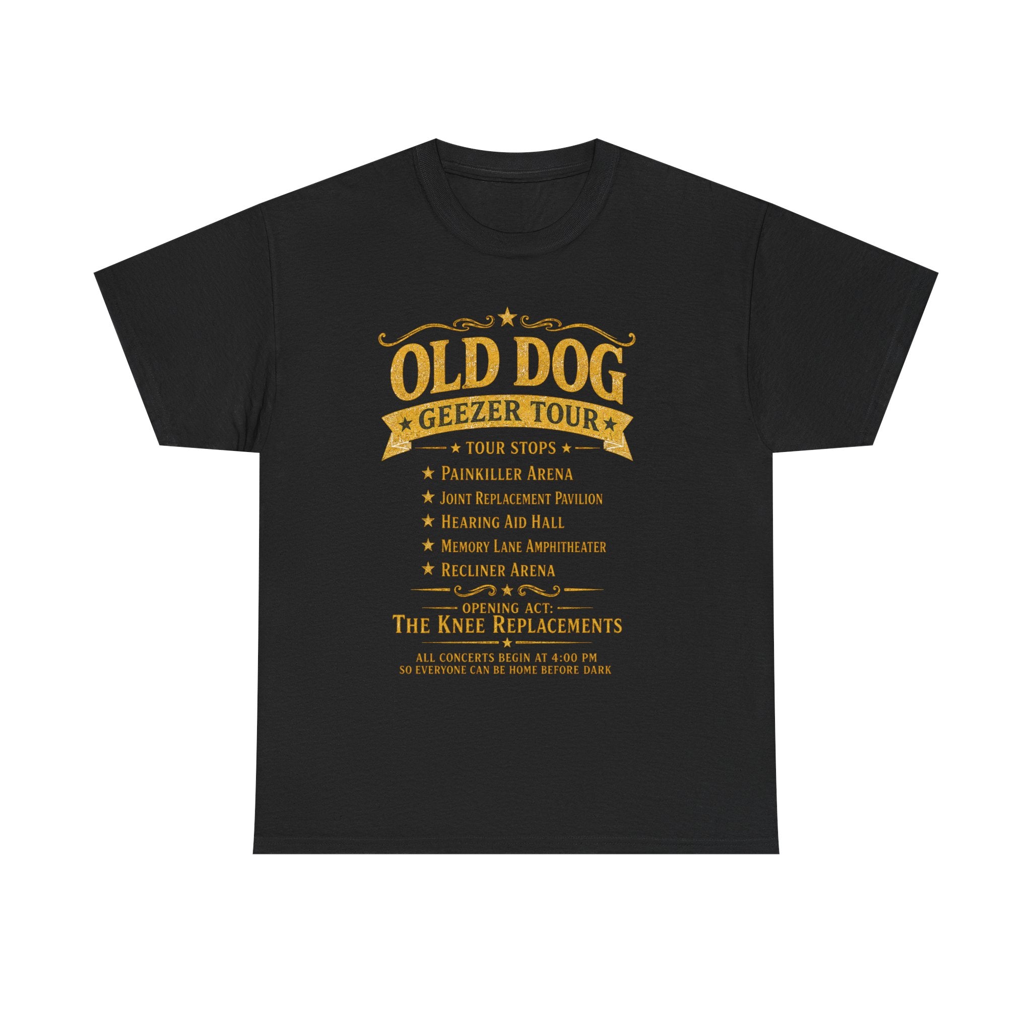 Old Dog Geezer Tour T-Shirt — Funny Retirement / Senior Humor Tee