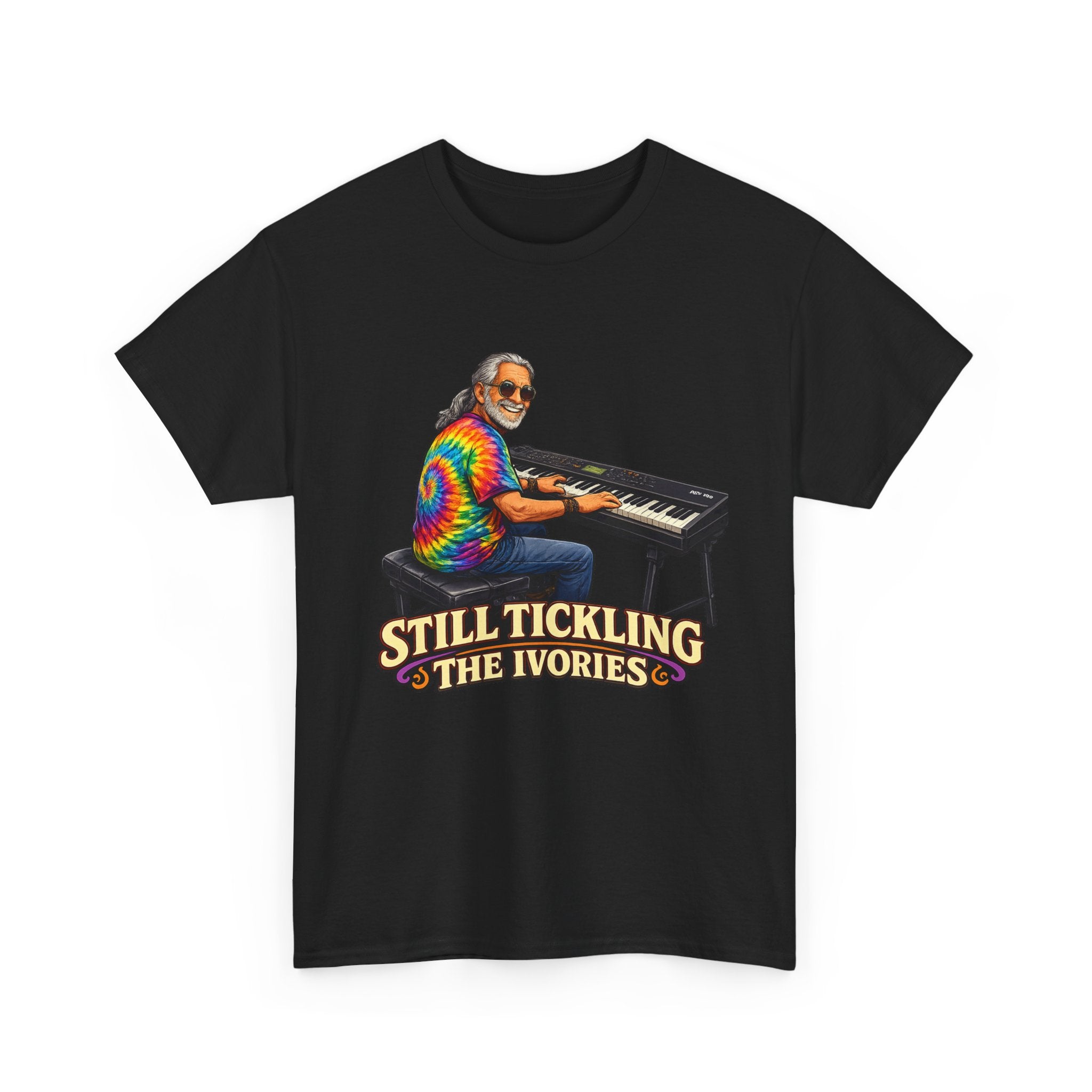 Still Tickling the Ivories T-Shirt — Retro Tie-Dye Keyboard Player Tee
