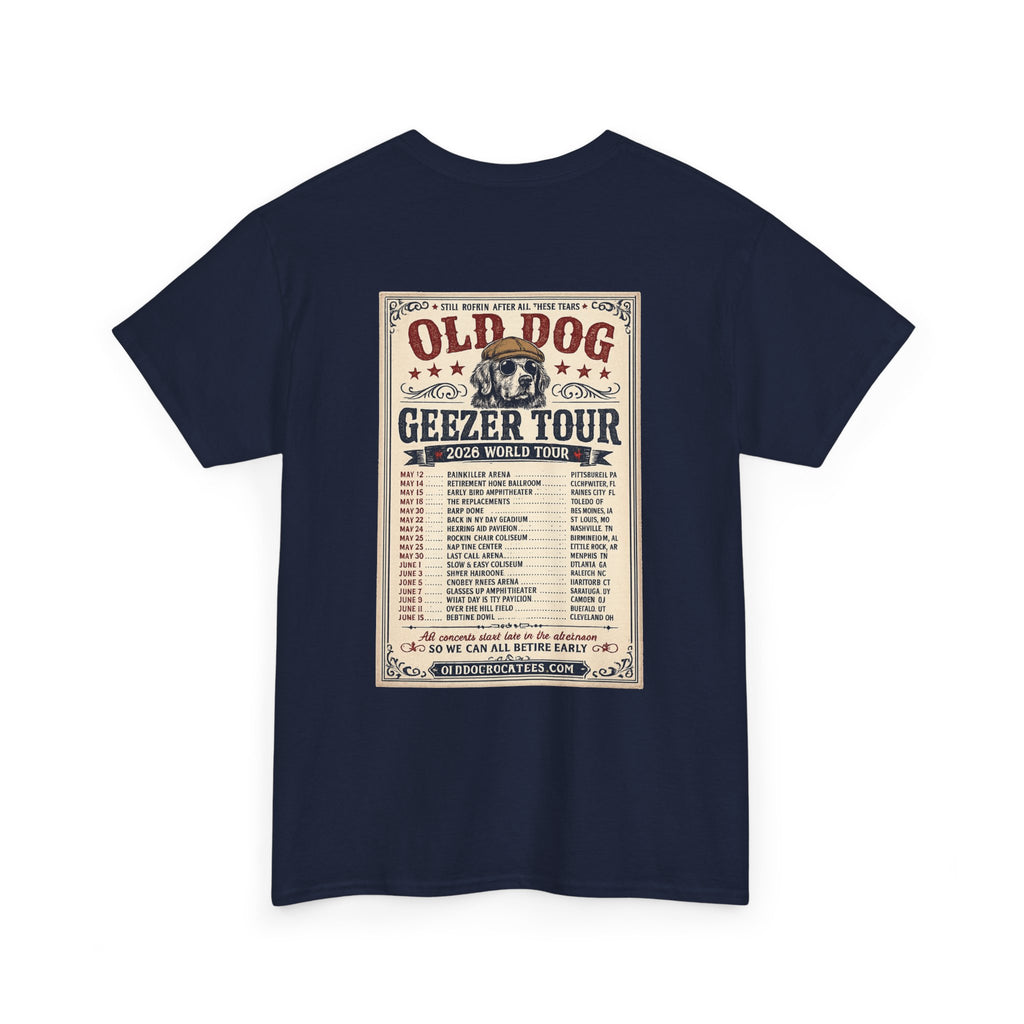 Old Dog Geezer Tour T-Shirt — Vintage Rock Tour Poster Tee
