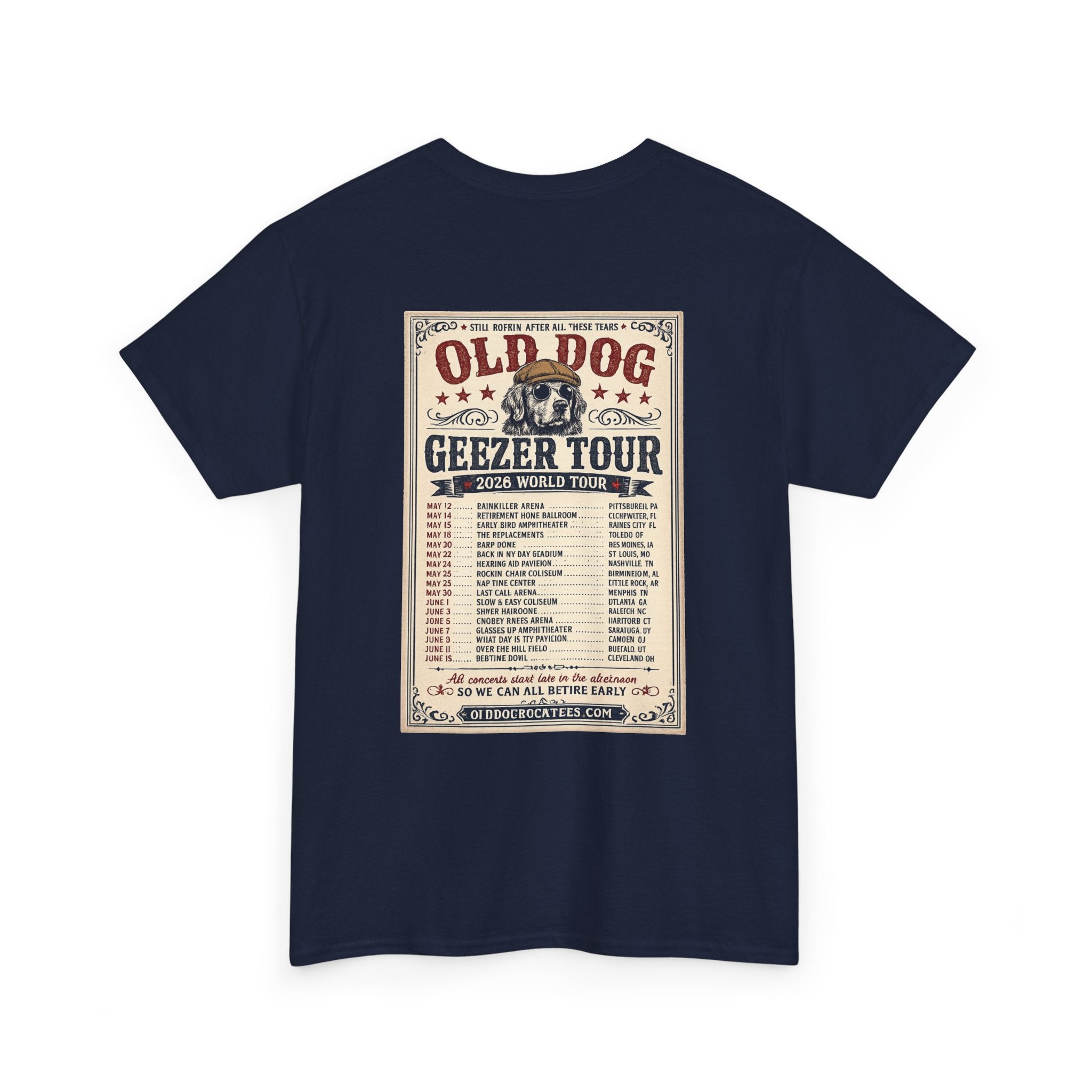 Old Dog Geezer Tour T-Shirt — Vintage Rock Tour Poster Tee