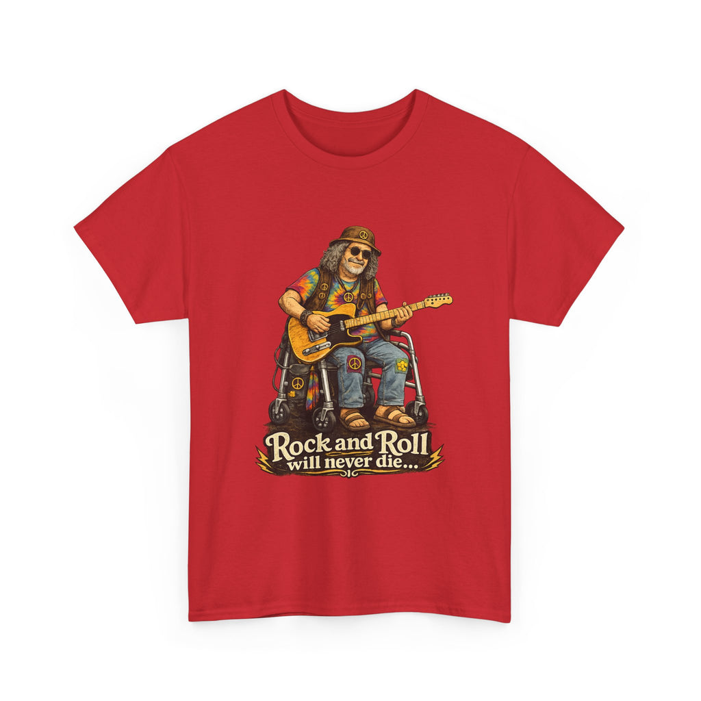 Rock and Roll Will Never Die T-Shirt — Vintage Guitarist Band Tee