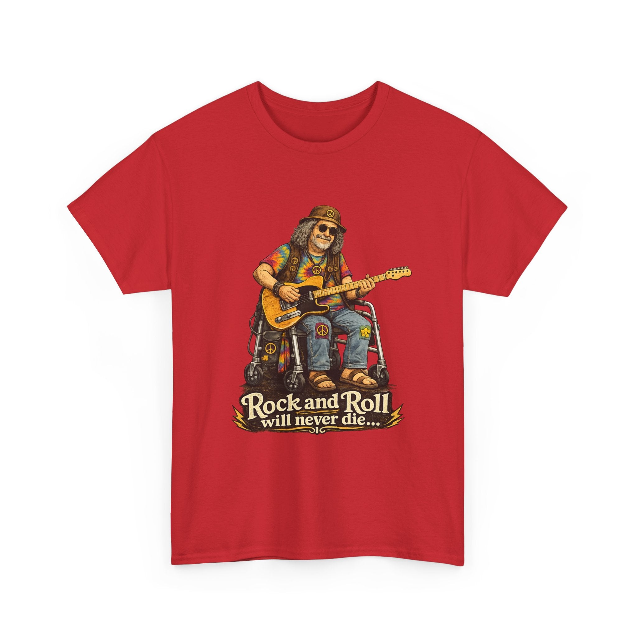 Rock and Roll Will Never Die T-Shirt — Vintage Guitarist Band Tee
