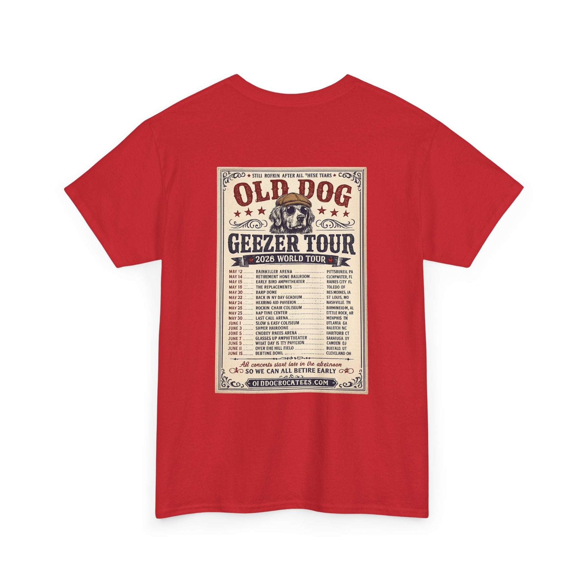 Old Dog Geezer Tour T-Shirt — Vintage Rock Tour Poster Tee