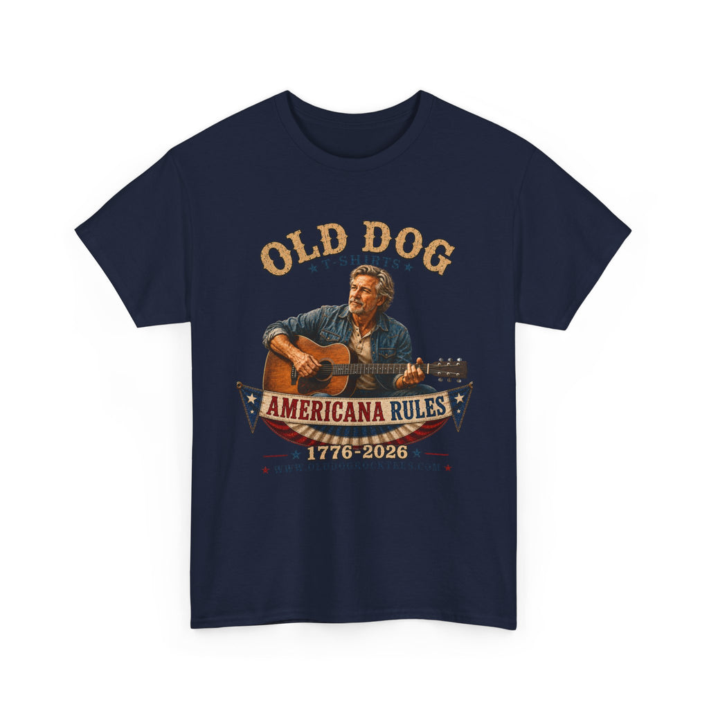 Americana Rules Tee     Old Dog Guitar Vintage Music T Shirt