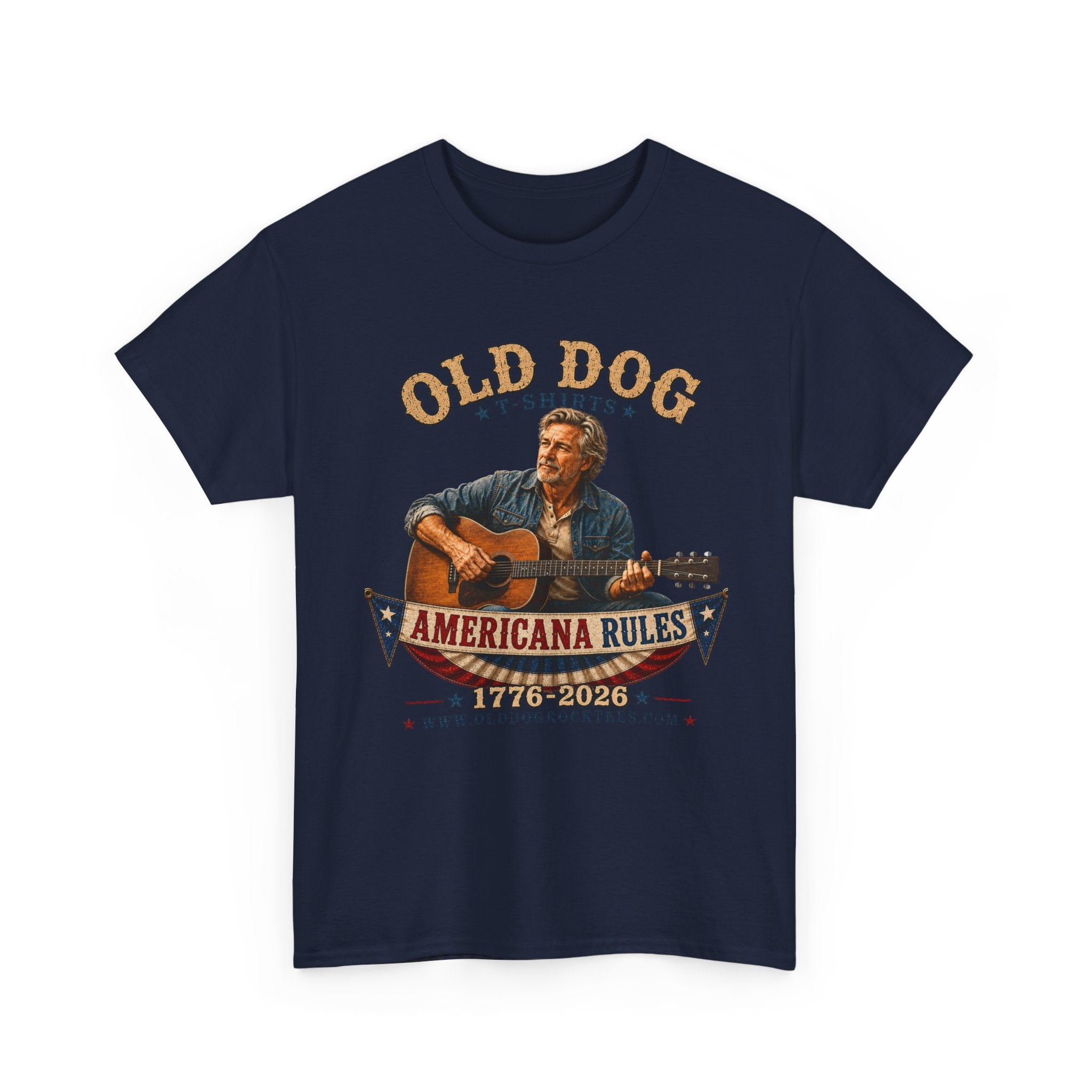 Americana Rules Tee     Old Dog Guitar Vintage Music T Shirt