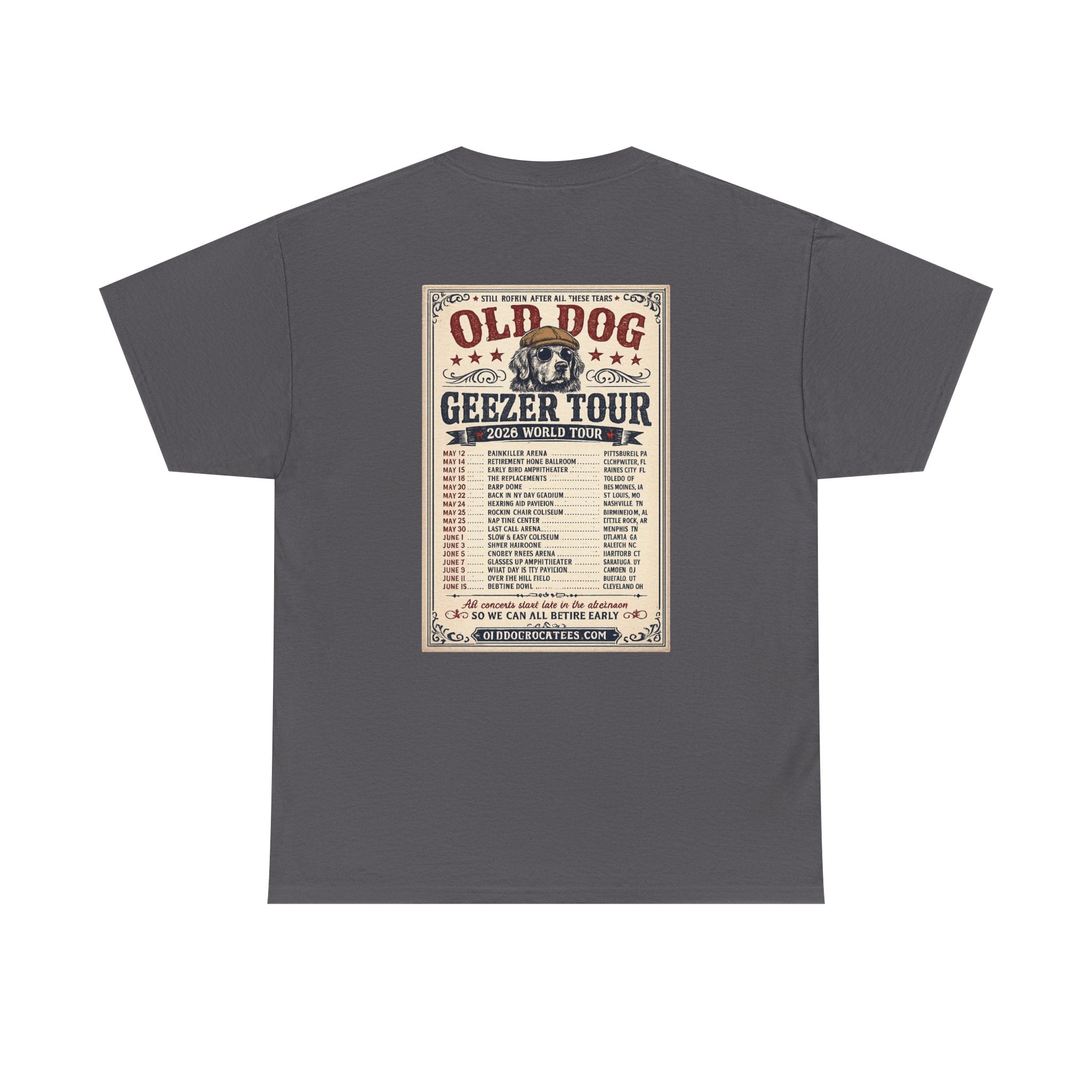 Old Dog Geezer Tour T-Shirt — Vintage Rock Tour Poster Tee