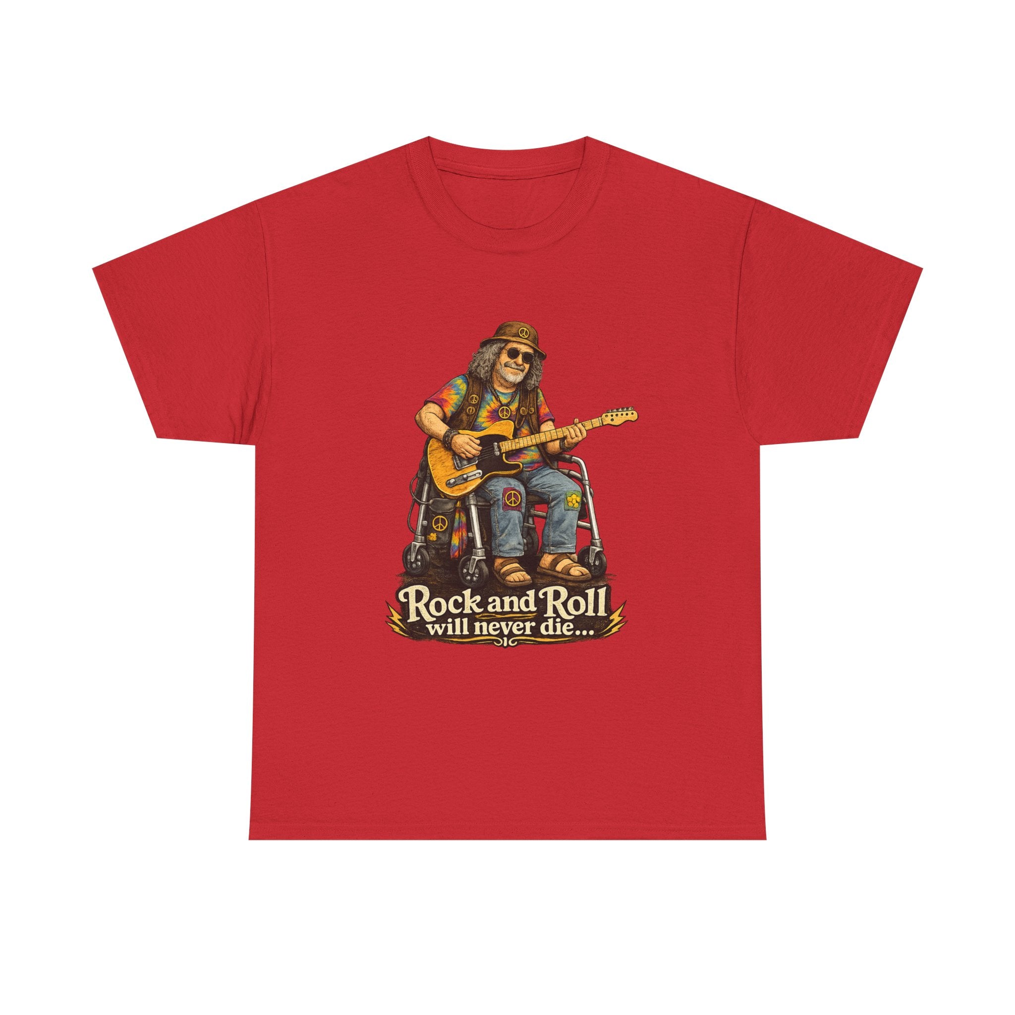 Rock and Roll Will Never Die T-Shirt — Vintage Guitarist Band Tee