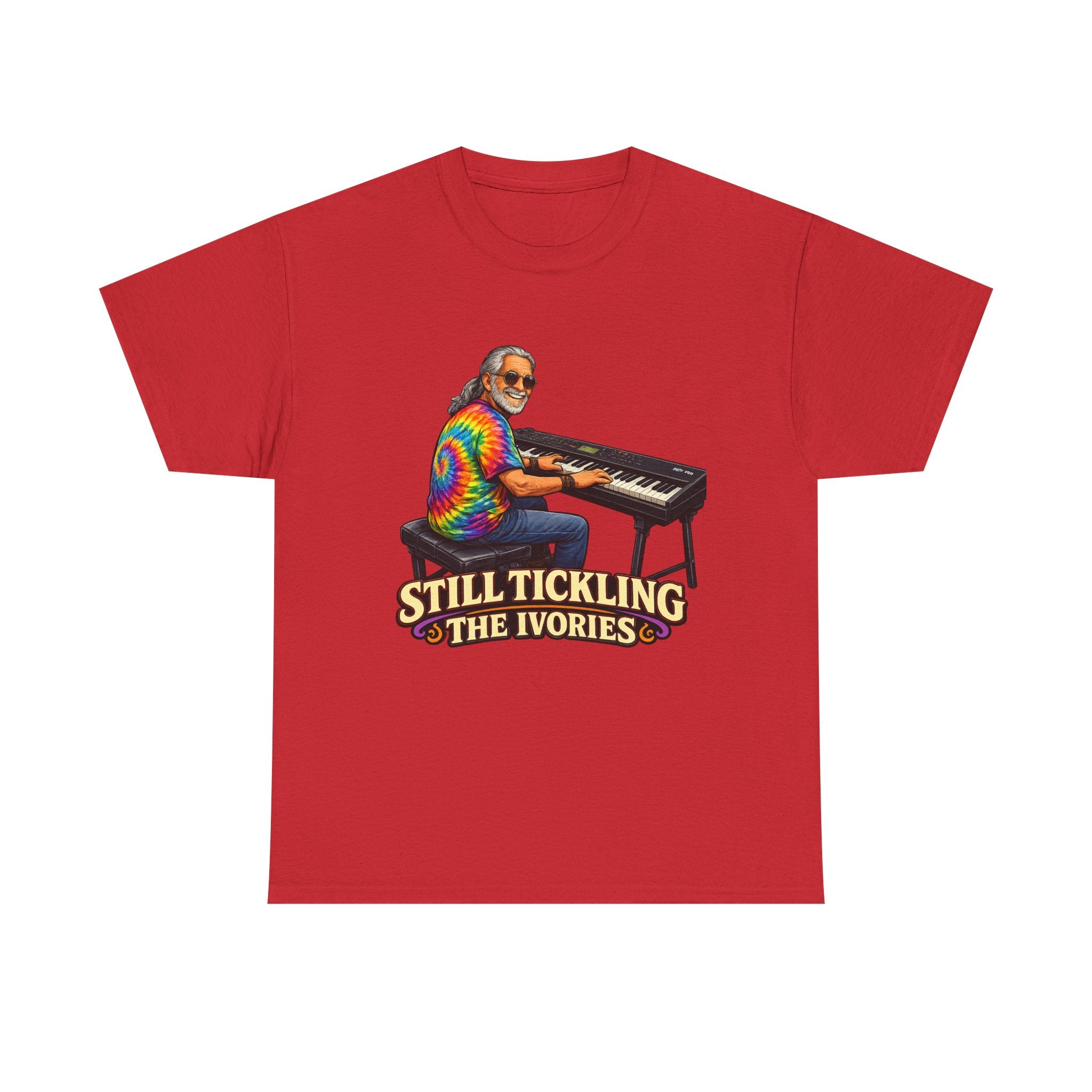 Still Tickling the Ivories T-Shirt — Retro Tie-Dye Keyboard Player Tee