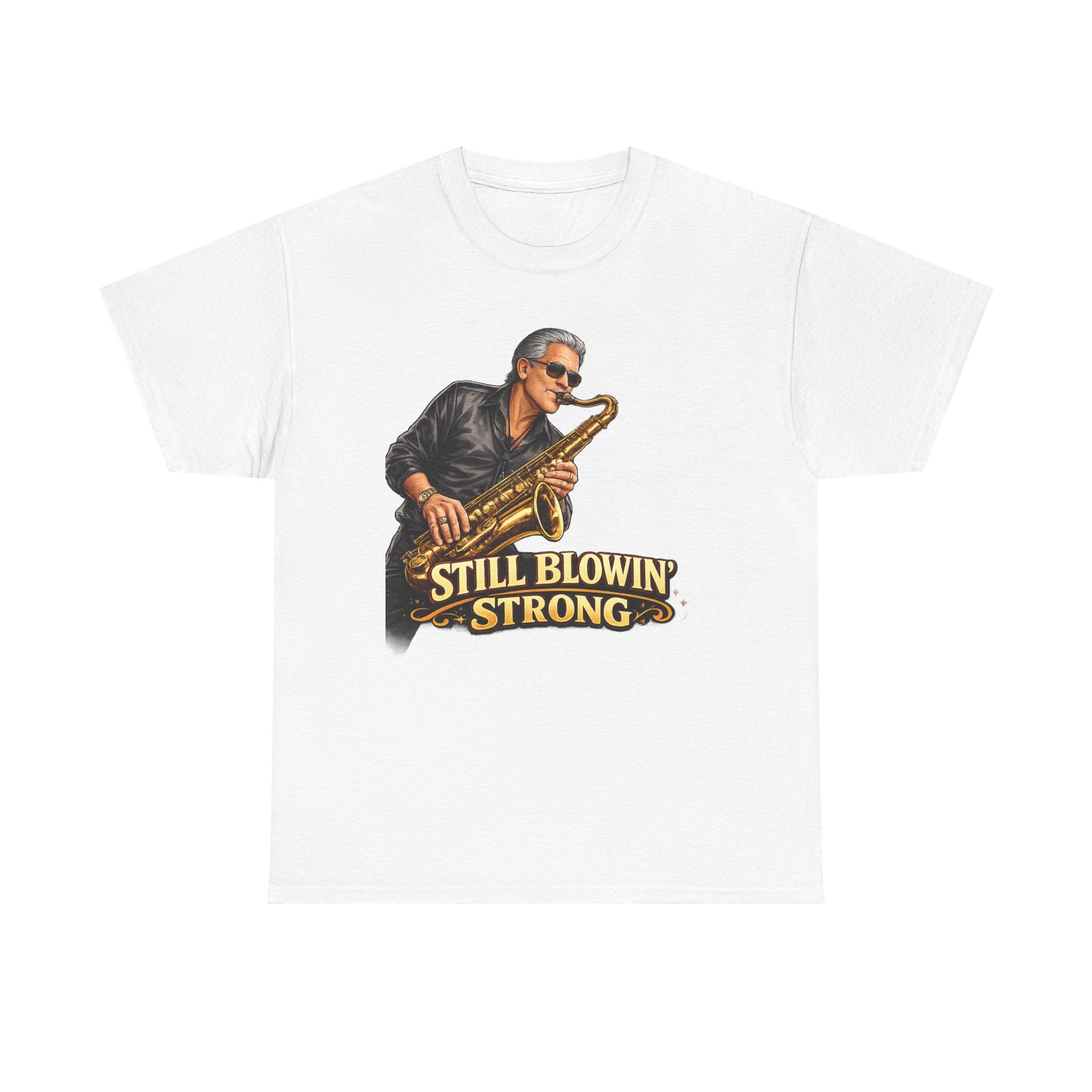 Saxophone Tee — “Still Blowin' Strong” Vintage Jazz Music T-Shirt
