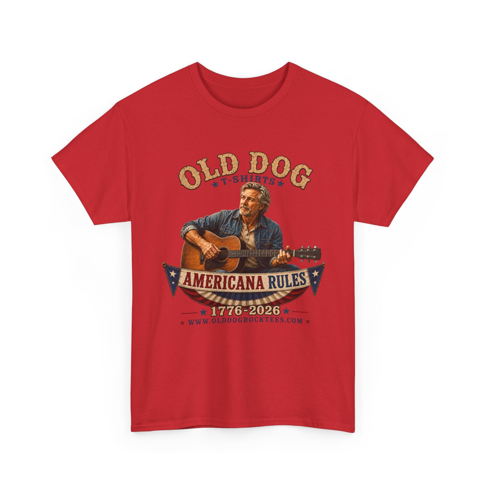 Americana Rules Tee     Old Dog Guitar Vintage Music T Shirt