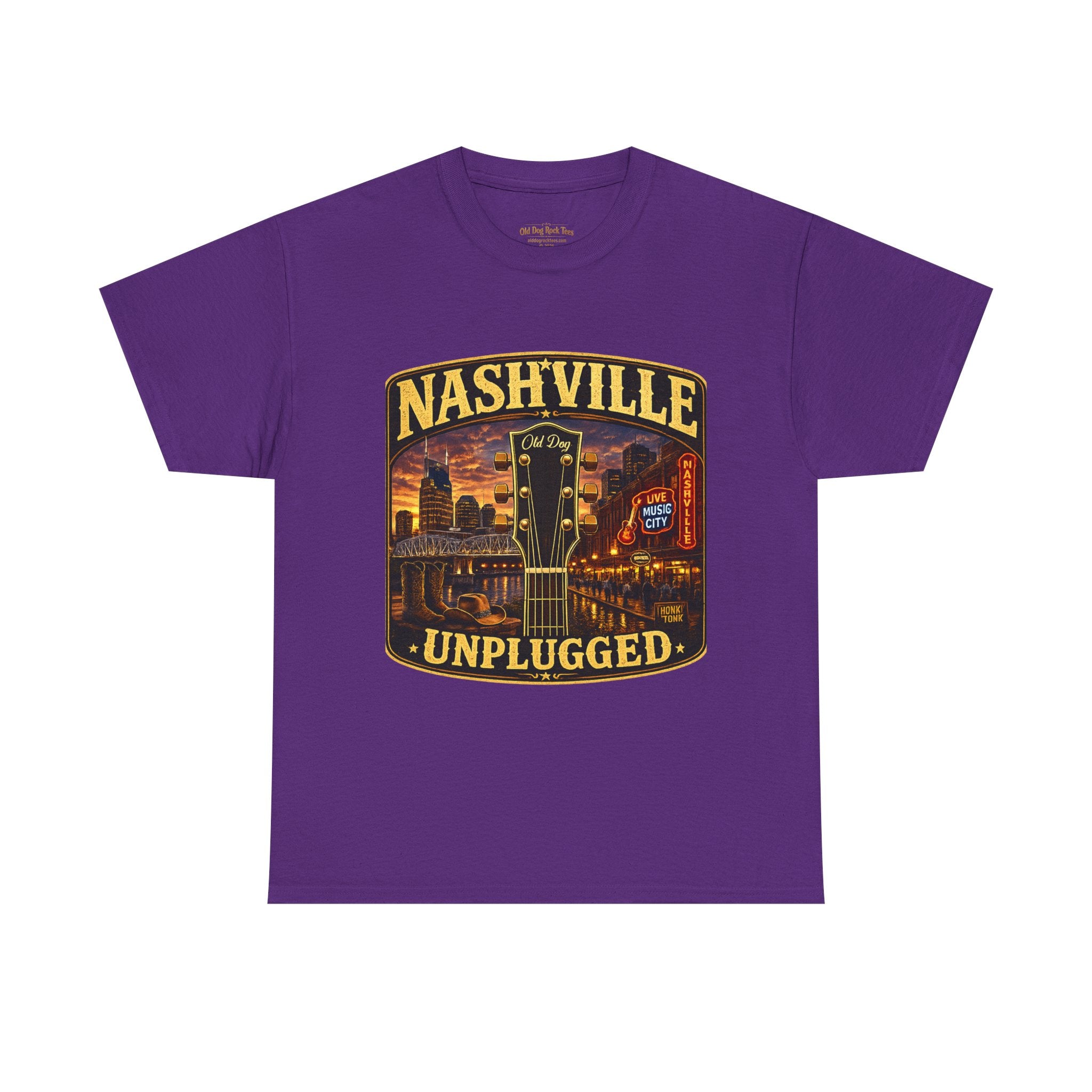 Nashville Unplugged T-Shirt — Vintage Music City Guitar Skyline Tee