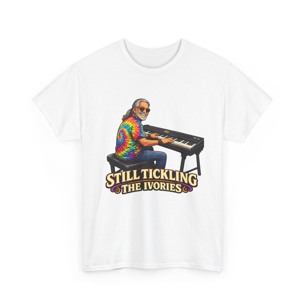 Still Tickling the Ivories T-Shirt — Retro Tie-Dye Keyboard Player Tee