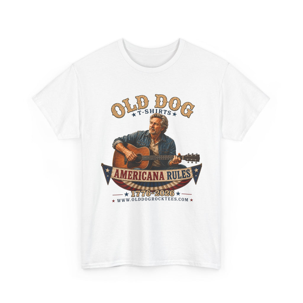 Americana Rules Tee     Old Dog Guitar Vintage Music T Shirt
