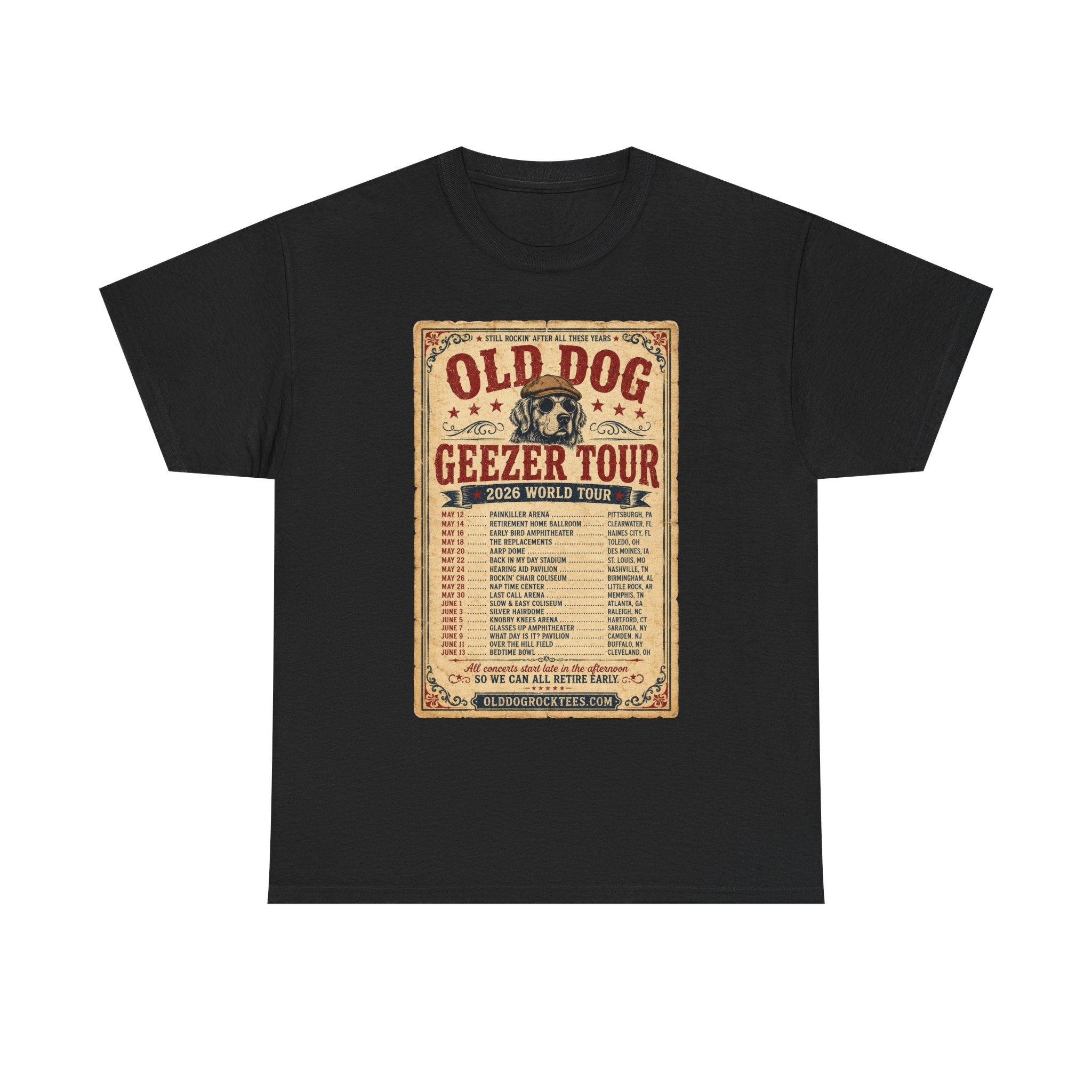 Old Dog Geezer Tour T-Shirt — Vintage Concert Poster Tee