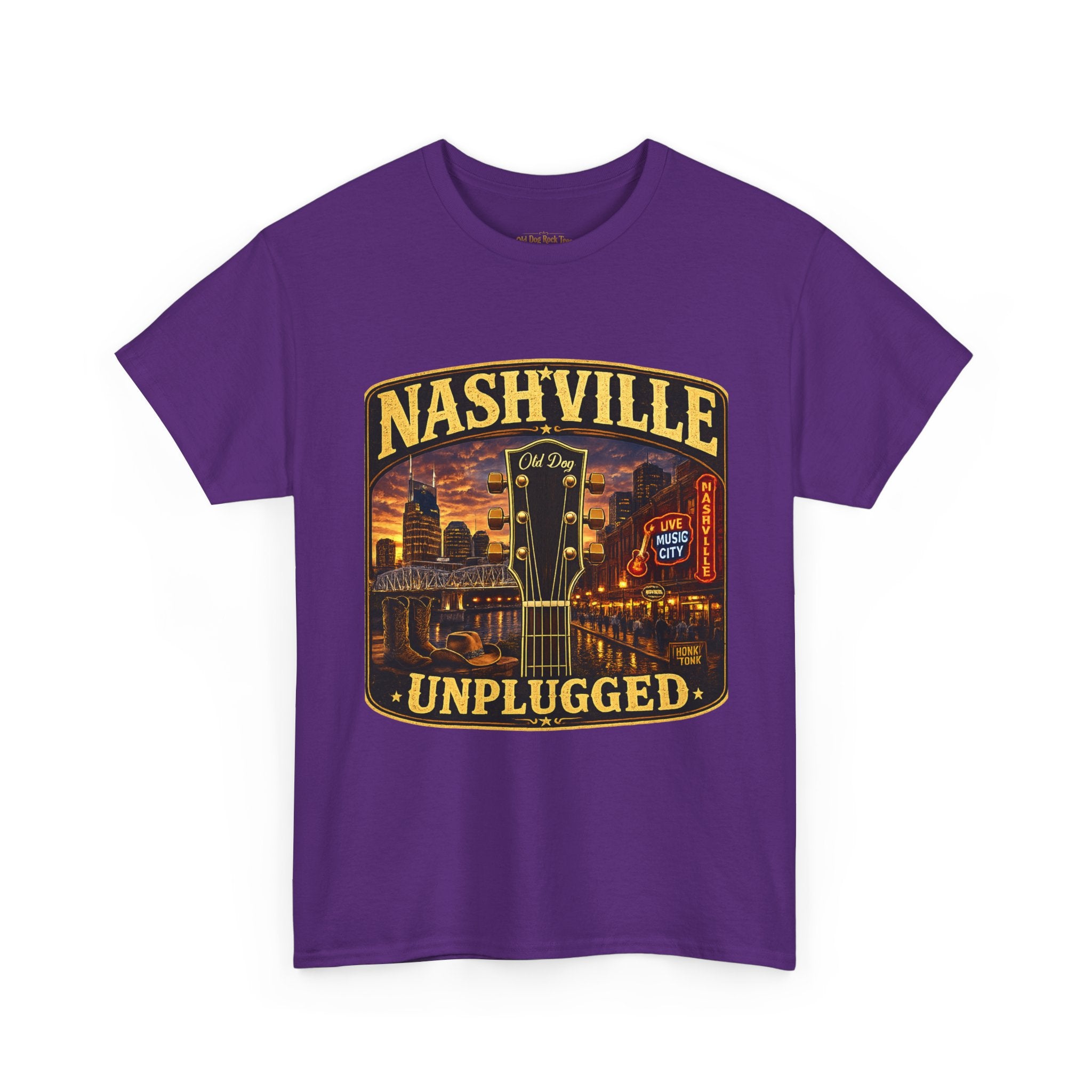 Nashville Unplugged T-Shirt — Vintage Music City Guitar Skyline Tee