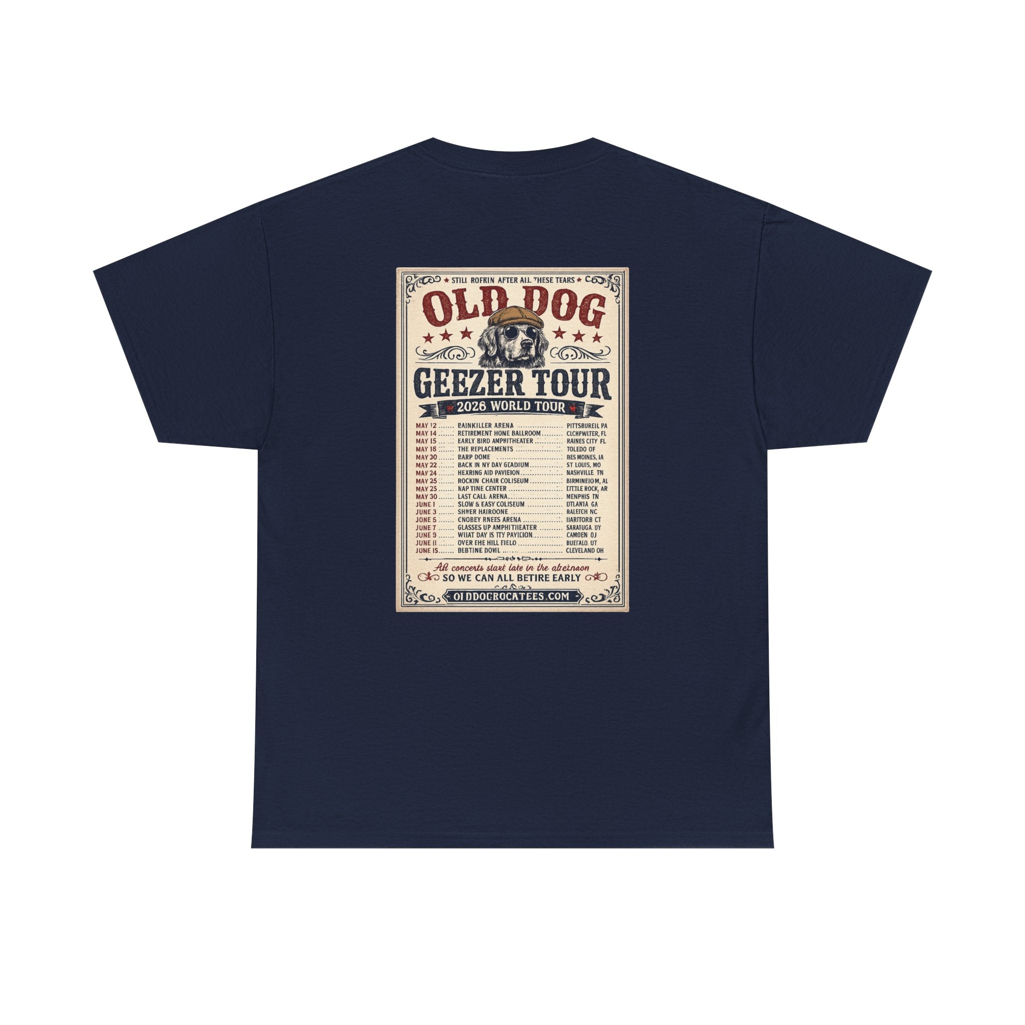 Old Dog Geezer Tour T-Shirt — Vintage Rock Tour Poster Tee
