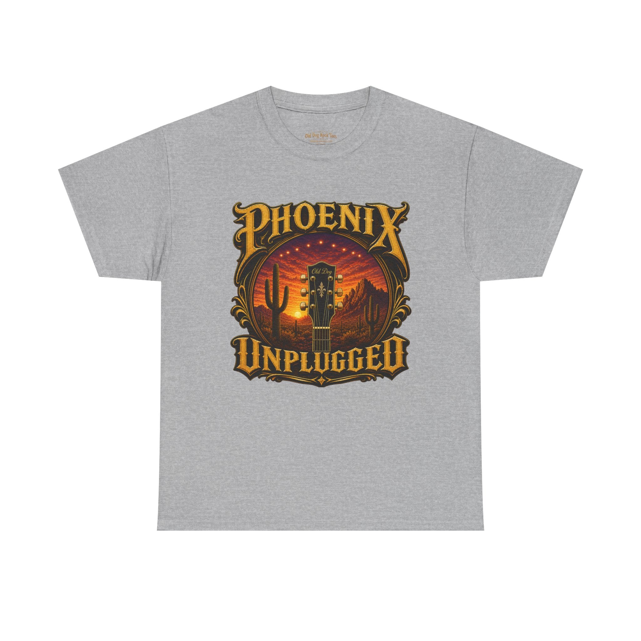 Phoenix Unplugged Tee — Desert Sunset Guitar Band Shirt