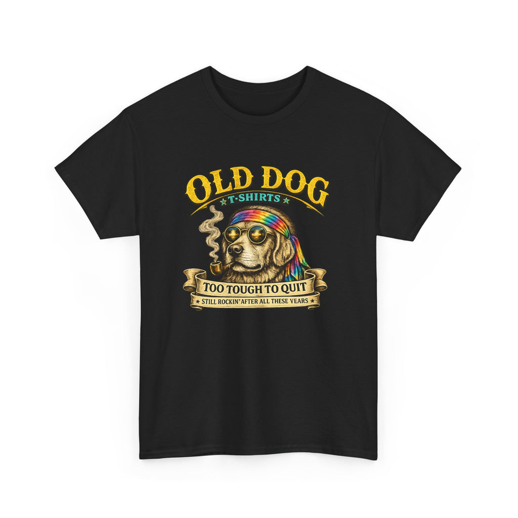 T-Shirt — "Old Dog" Retro Skull Design "Too Tough to Quit" Vintage Biker Tee