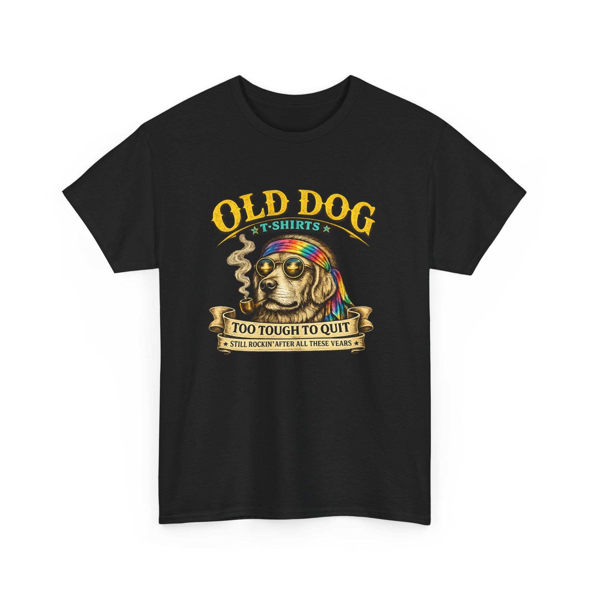 T-Shirt — "Old Dog" Retro Skull Design "Too Tough to Quit" Vintage Biker Tee