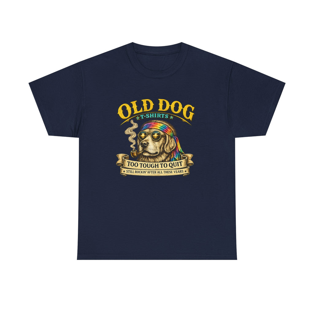T-Shirt — "Old Dog" Retro Skull Design "Too Tough to Quit" Vintage Biker Tee