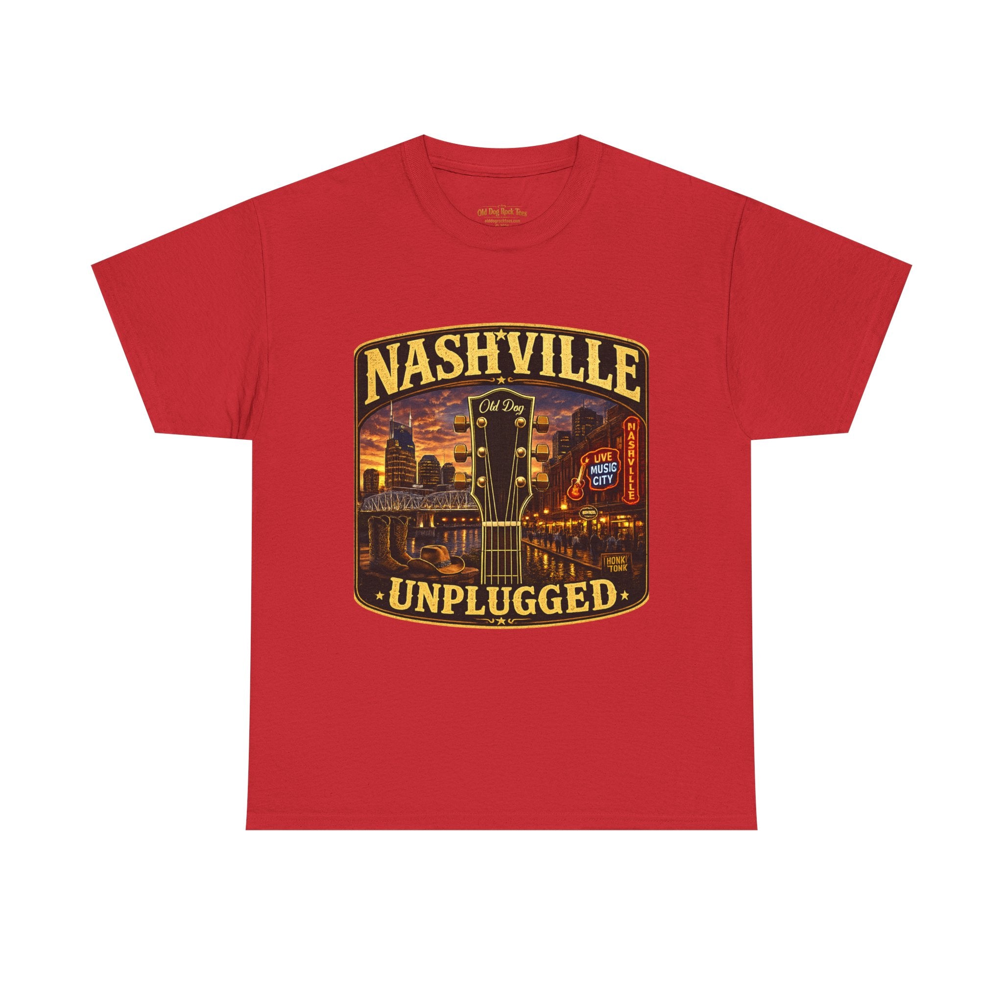 Nashville Unplugged T-Shirt — Vintage Music City Guitar Skyline Tee