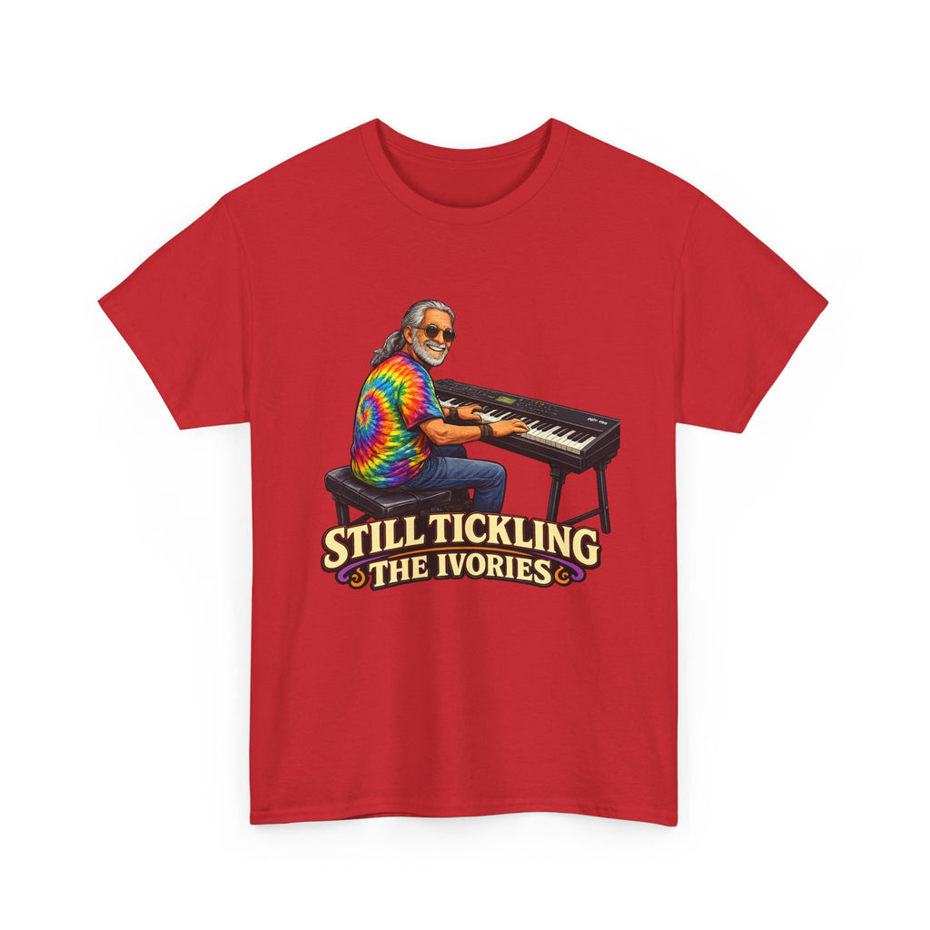 Still Tickling the Ivories T-Shirt — Retro Tie-Dye Keyboard Player Tee