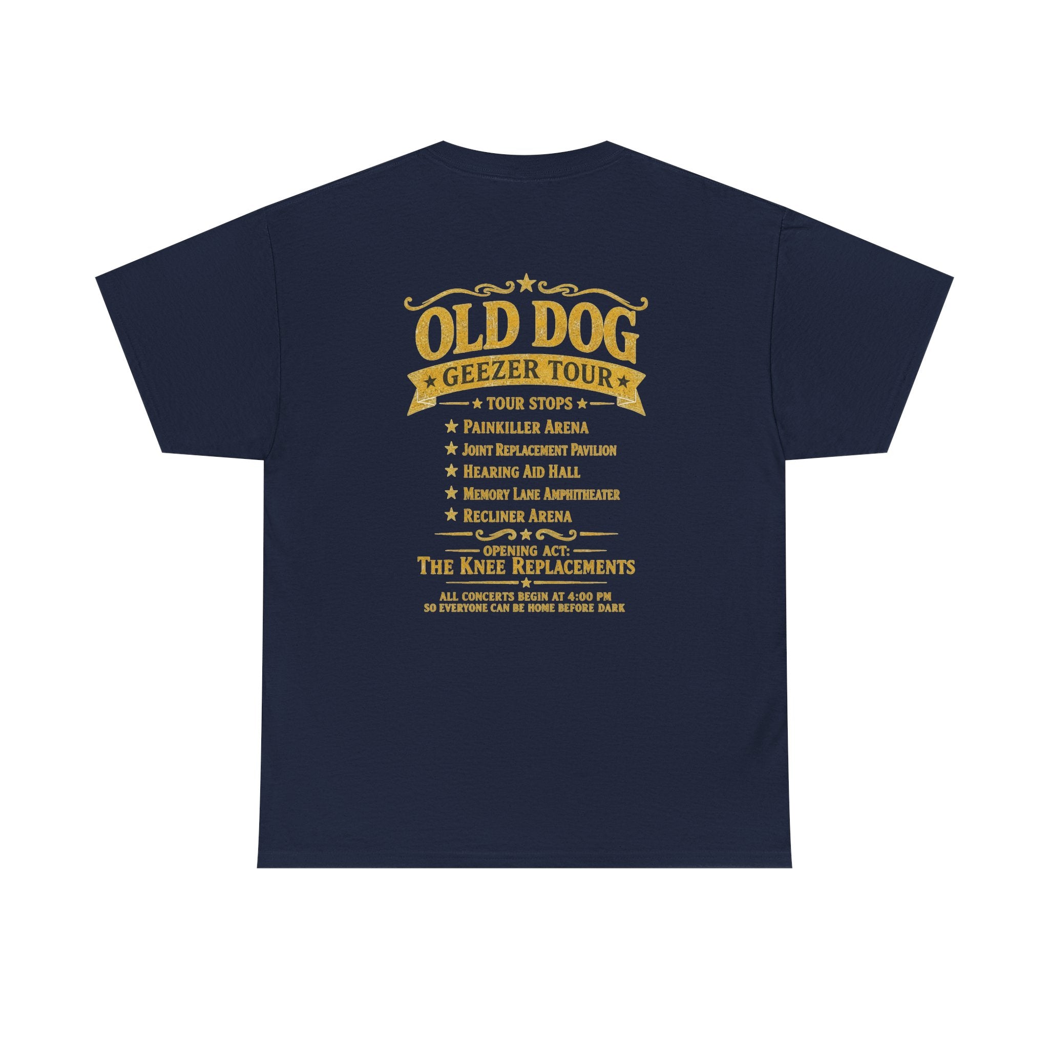 Old Dog Geezer Tour Concert T-Shirt | Back Print | Funny Rock Gift
