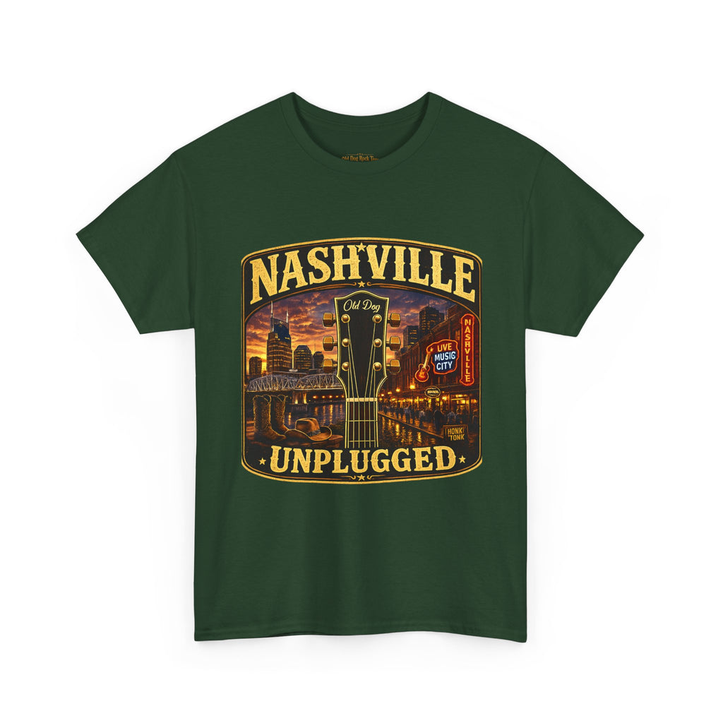 Nashville Unplugged T-Shirt — Vintage Music City Guitar Skyline Tee