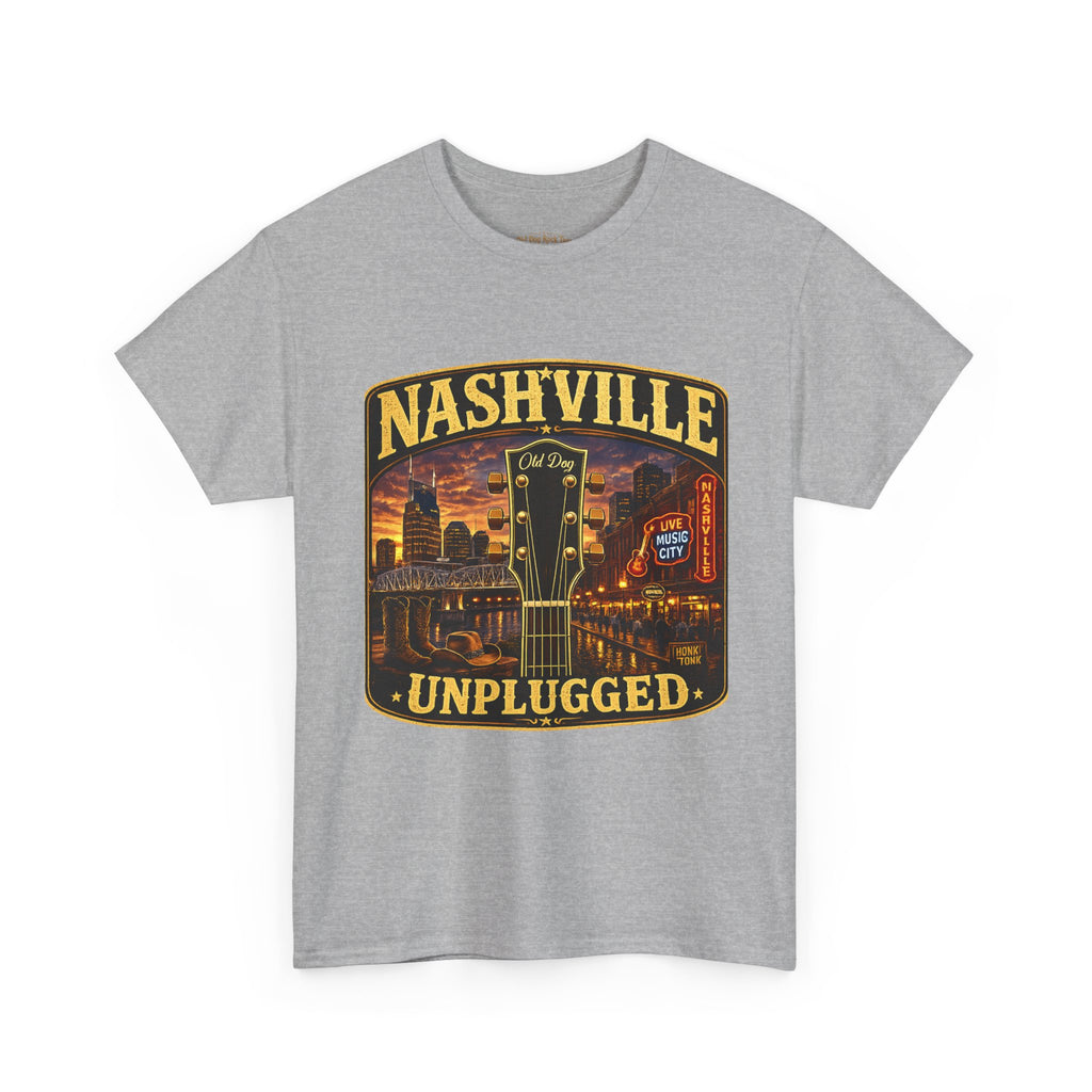 Nashville Unplugged T-Shirt — Vintage Music City Guitar Skyline Tee