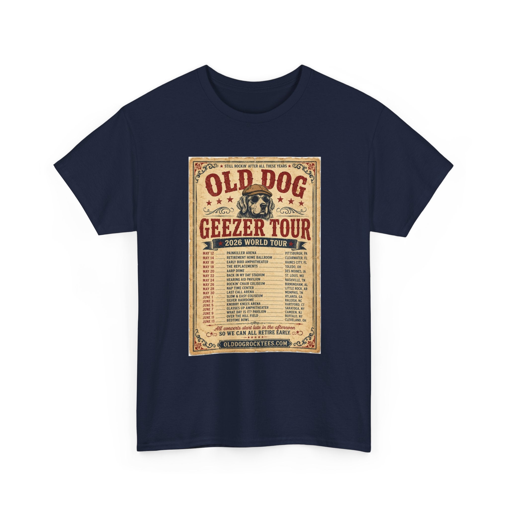 Old Dog Geezer Tour Vintage Concert Poster Tee