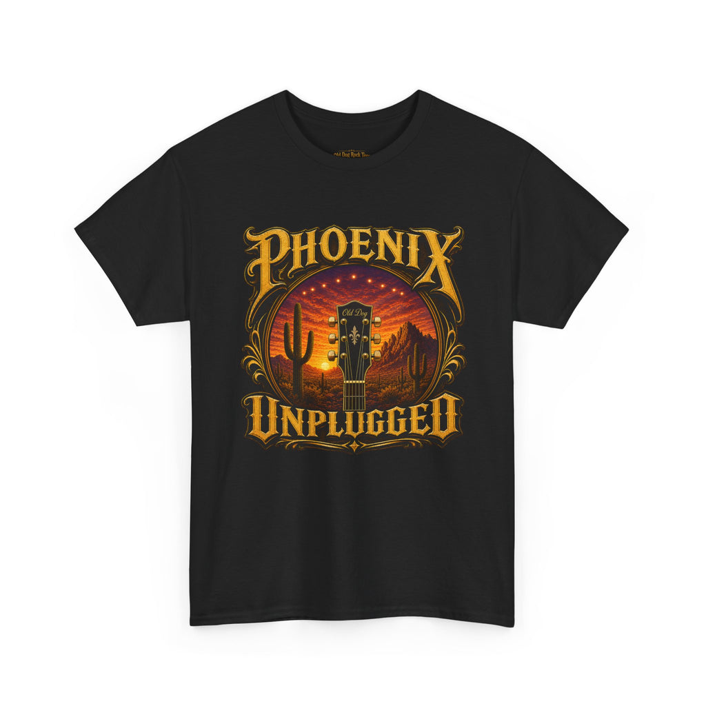 Phoenix Unplugged Tee — Desert Sunset Guitar Band Shirt