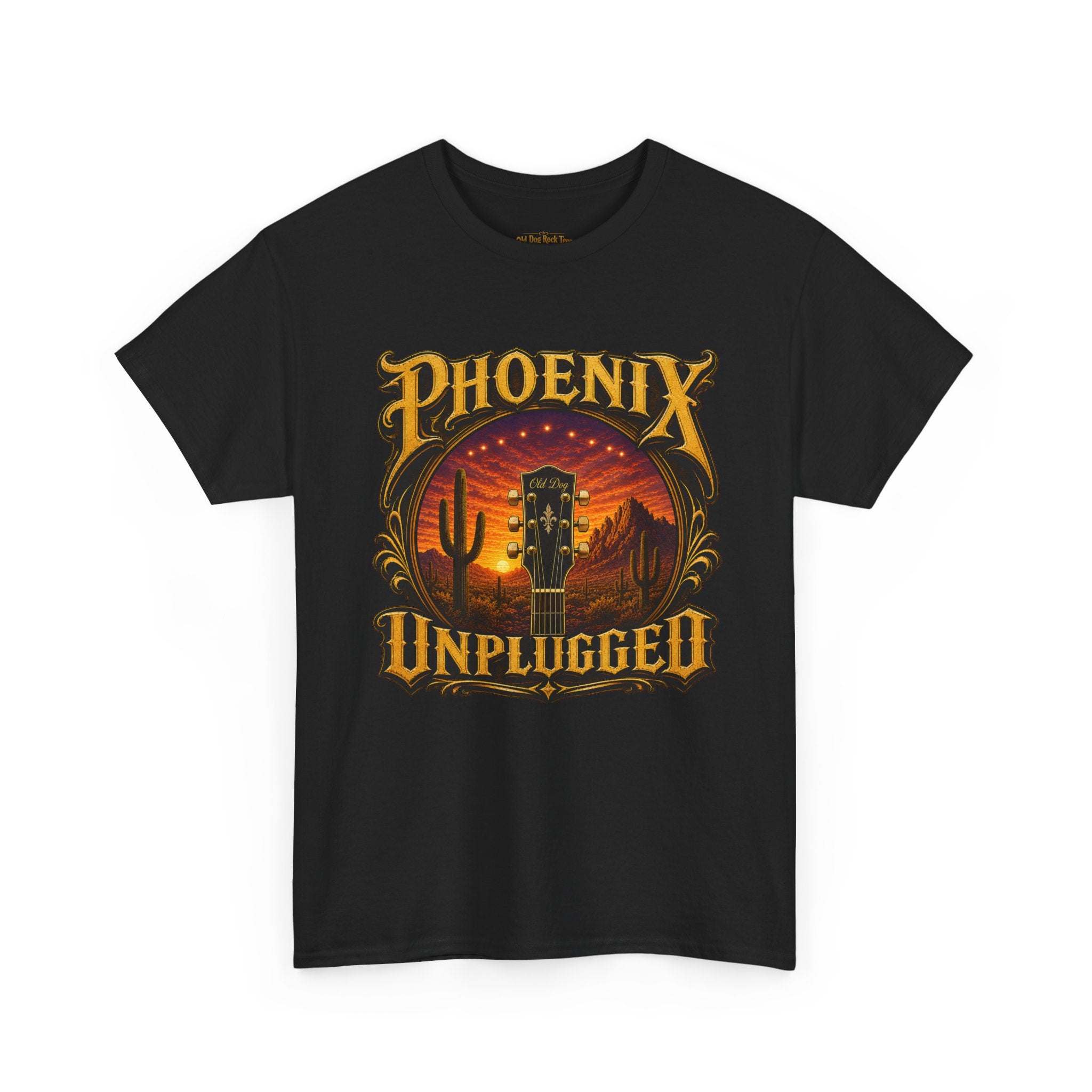 Phoenix Unplugged Tee — Desert Sunset Guitar Band Shirt