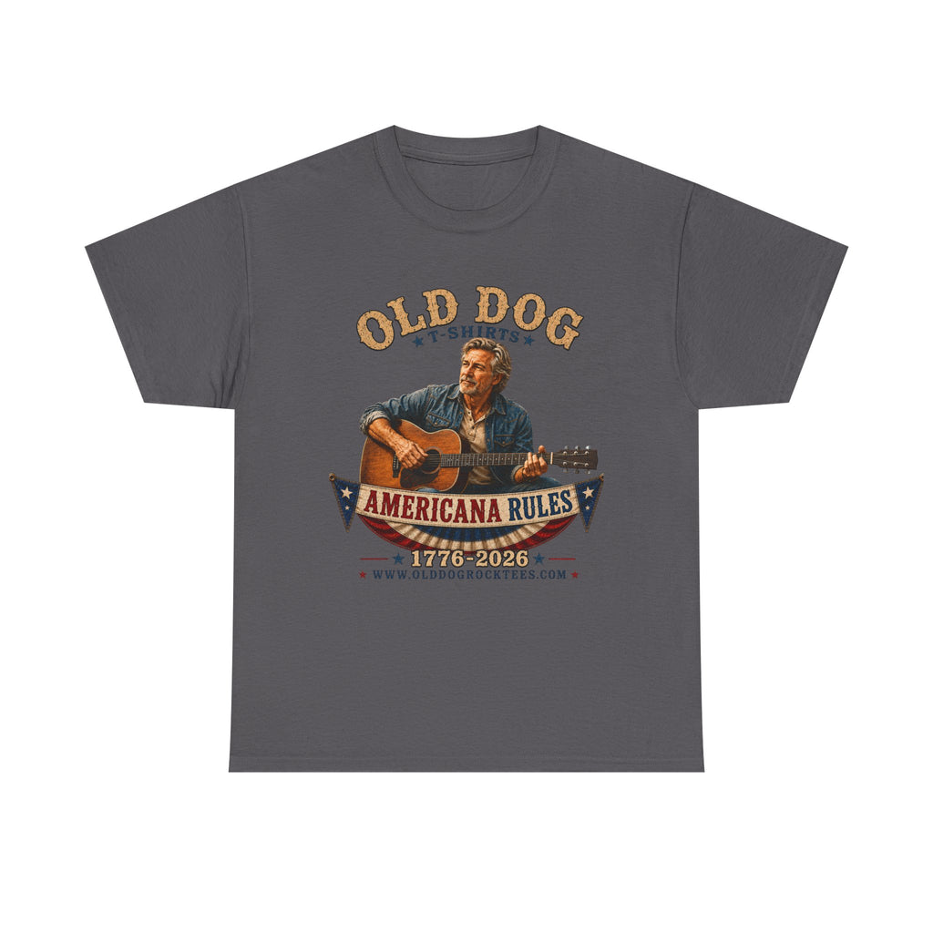 Americana Rules Tee     Old Dog Guitar Vintage Music T Shirt