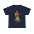 Female Folk Guitarist Playing Acoustic The Song Goes On T-Shirt | Musician Tee