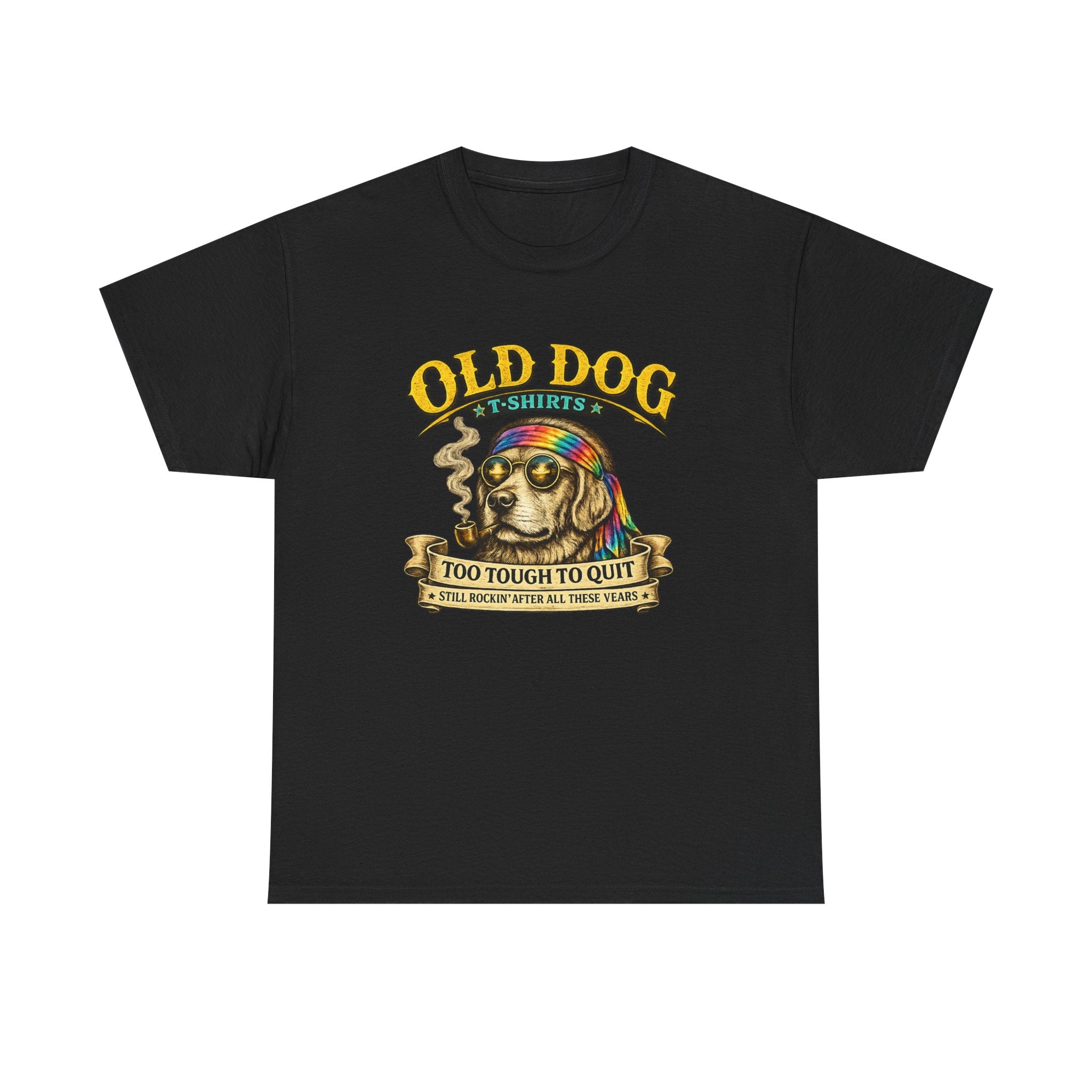 T-Shirt — "Old Dog" Retro Skull Design "Too Tough to Quit" Vintage Biker Tee